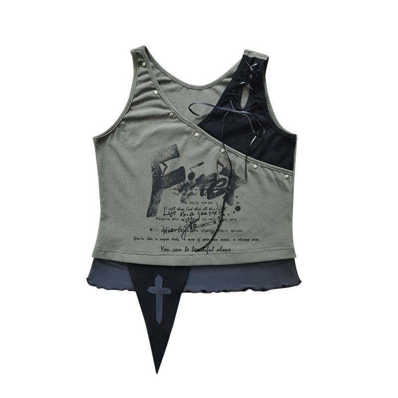 Original Design Low Saturation Print Slimming Tank Top