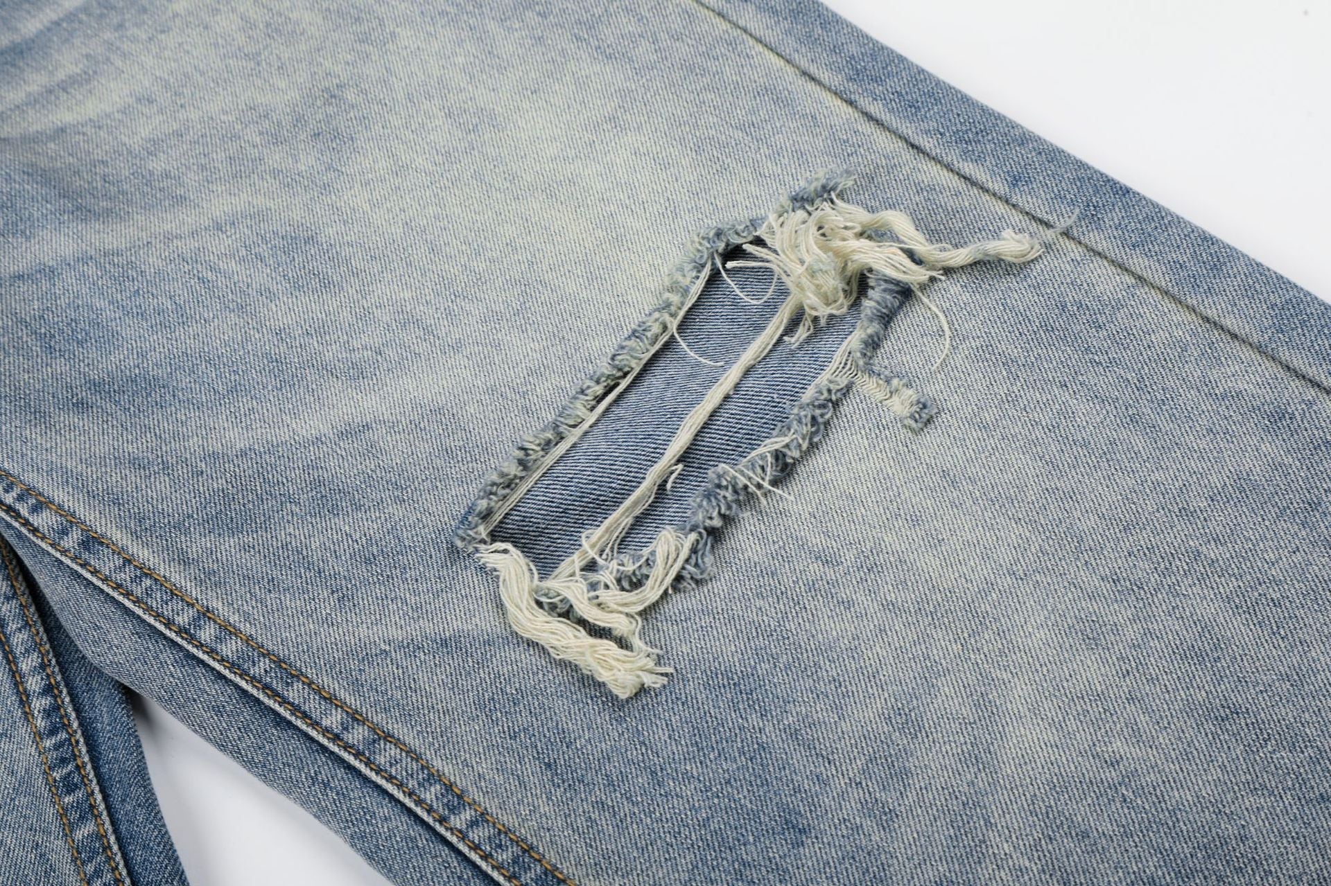 Washed Damage Whisker Wide Leg Denim Jeans