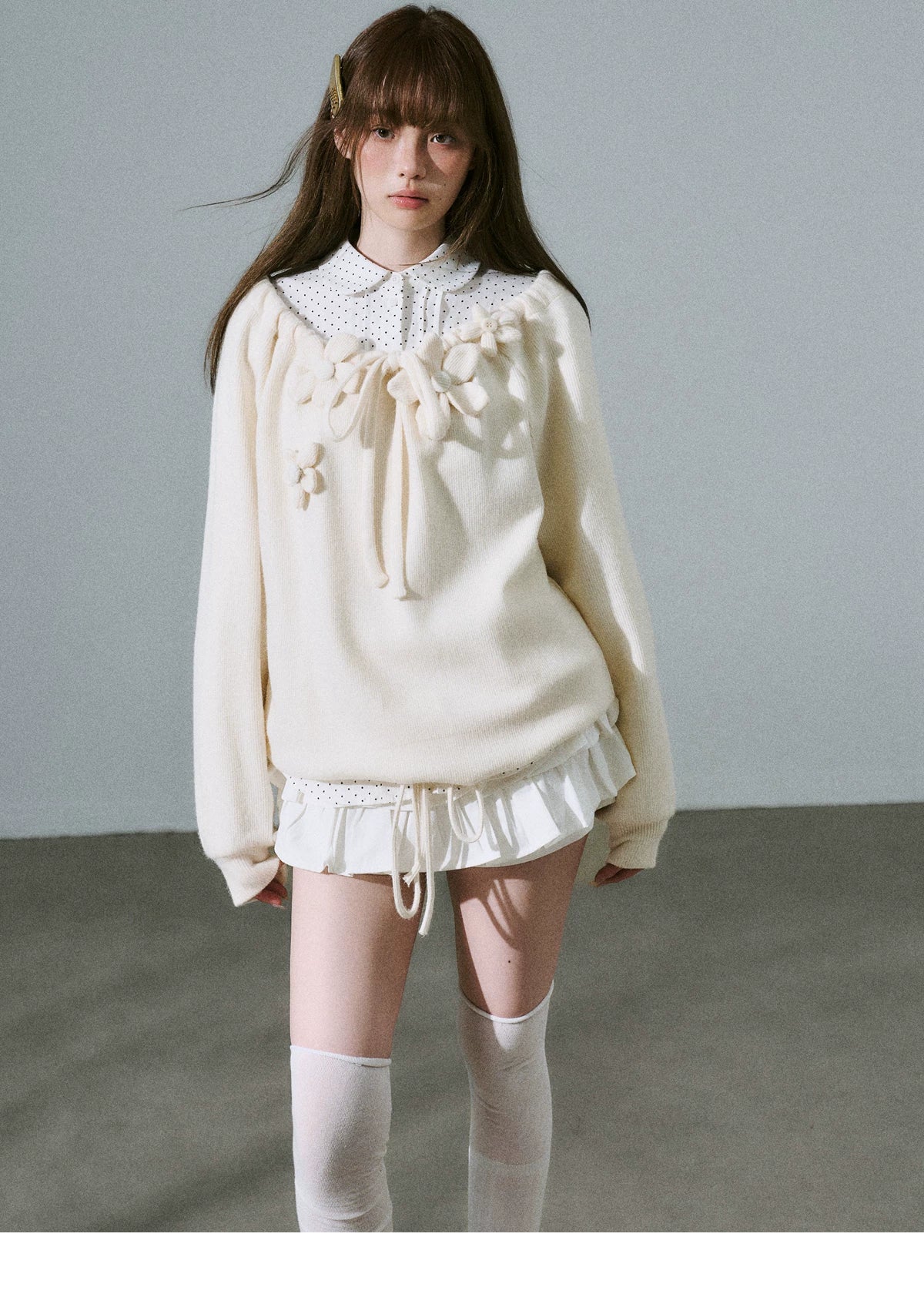 Flower Applique Drawstring Detail Sweatshirt