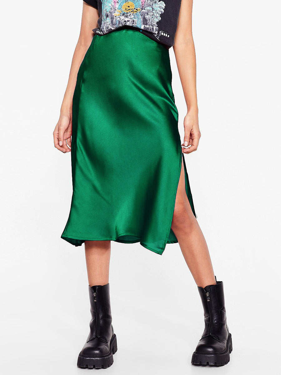 Satin High Waist Midi Skirt