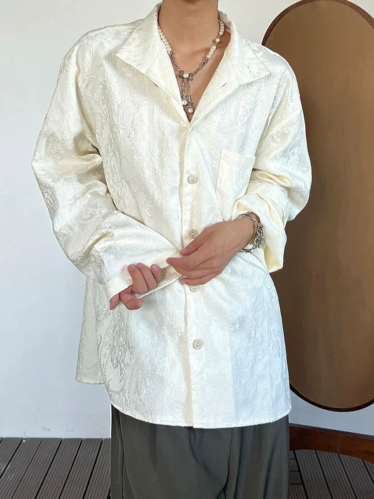Embroidery Jacquard Stand Neck Long Sleeve Shirt