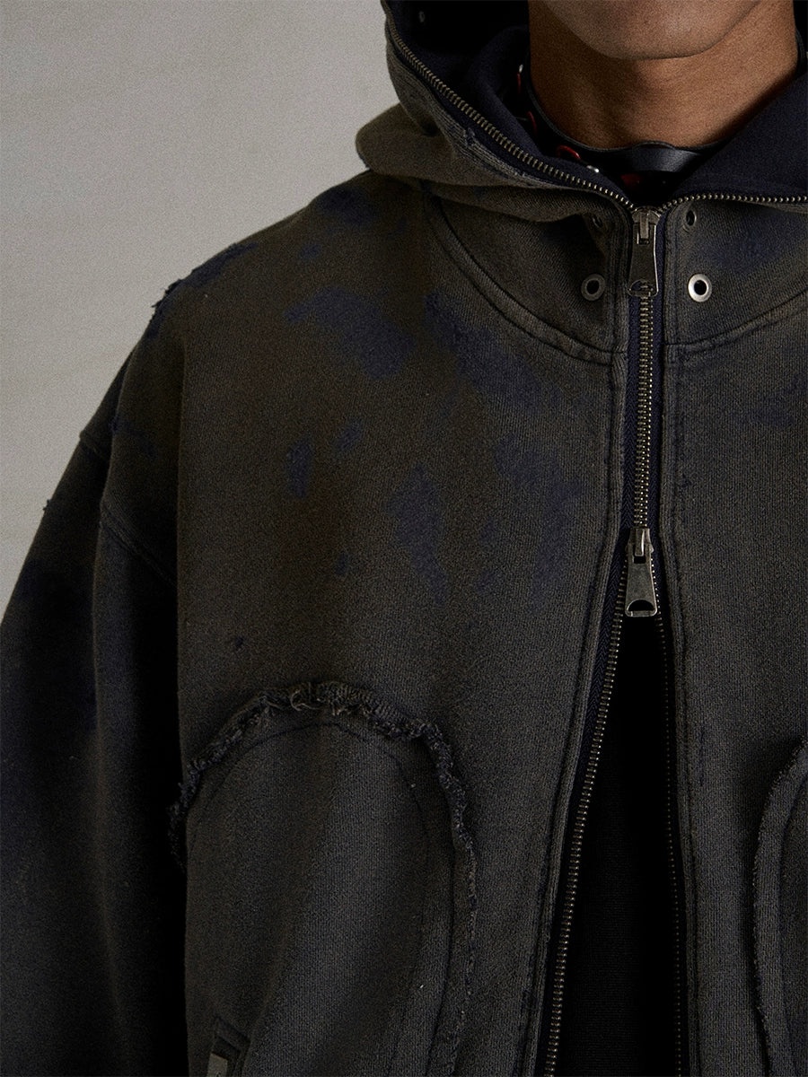 Washed Double Zipper Hoodie &Wide Leg Washed Sweatpants Setup