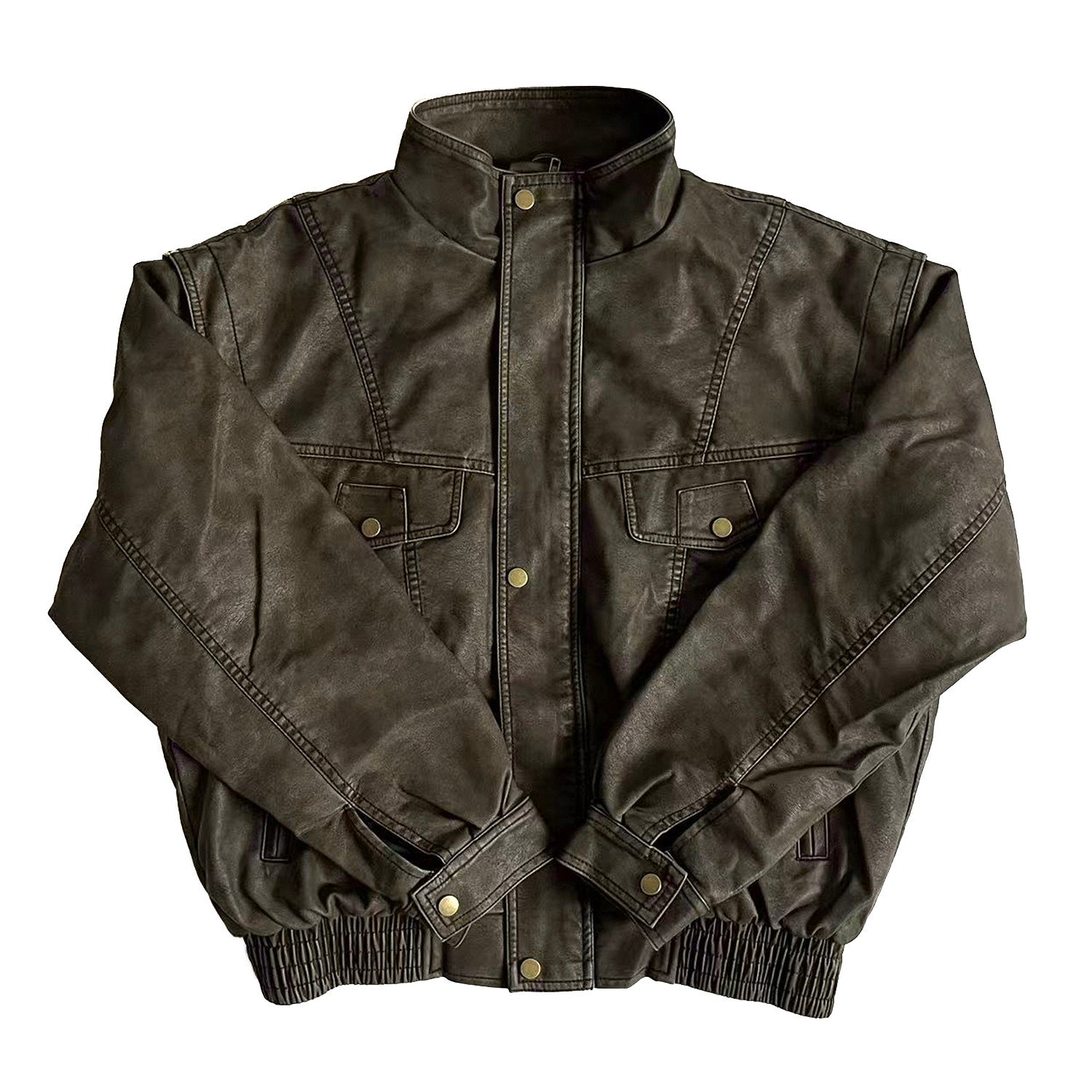 PU Leather Stand Collar Oversize Jacket