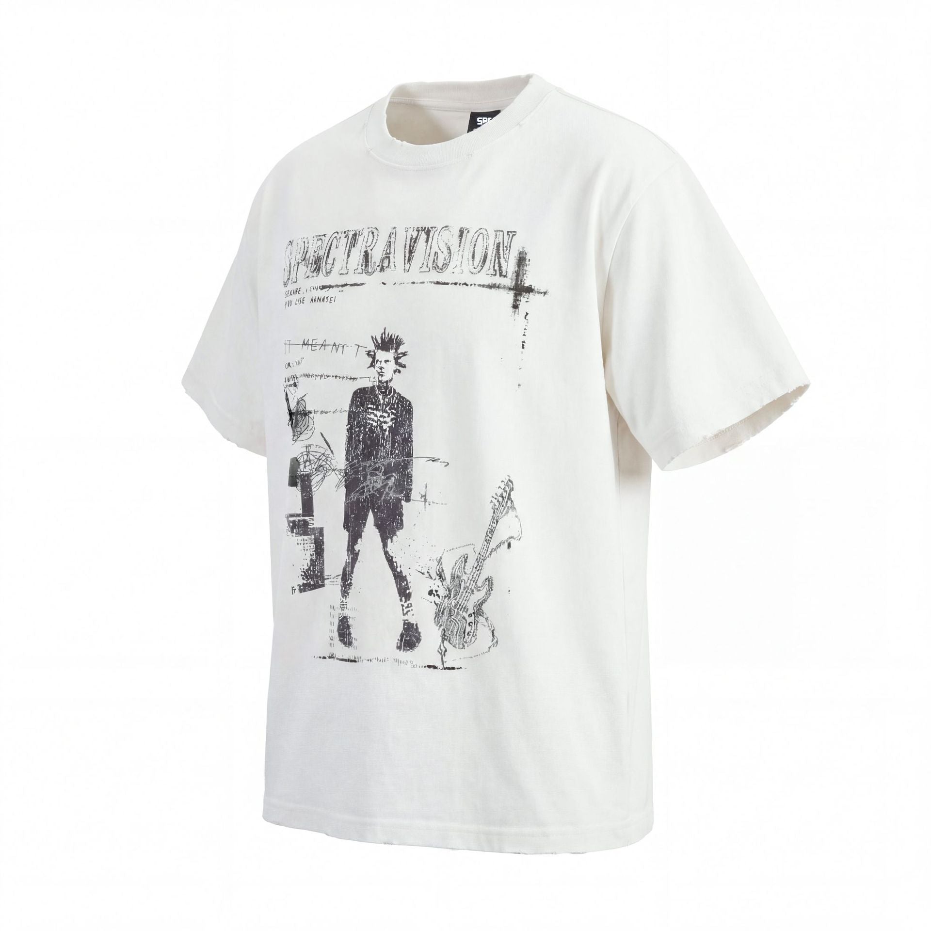 Graphic Print Wash Damage Round Neck Short Sleeve T-Shirt