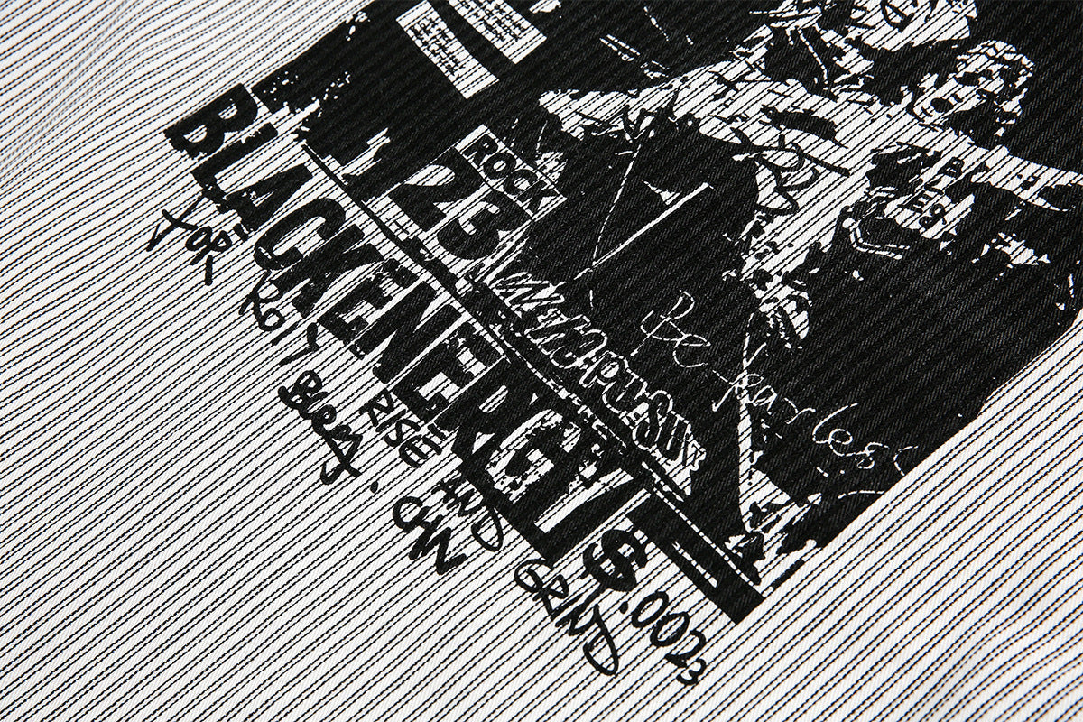 Camicia a maniche lunghe sfilacciata con stampa grafica a righe