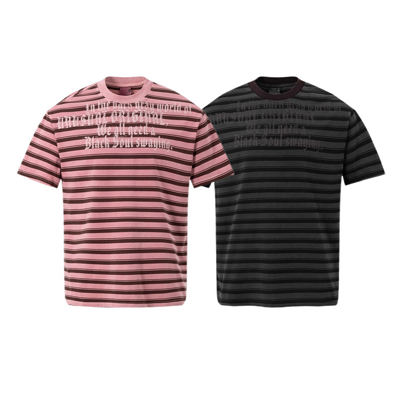 Striped Letter Print Oversize Short Sleeve T-Shirt