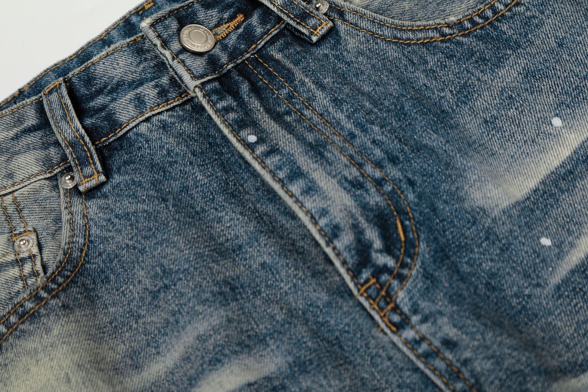 Washed Whisker Paint Splatter Straight Denim Jeans