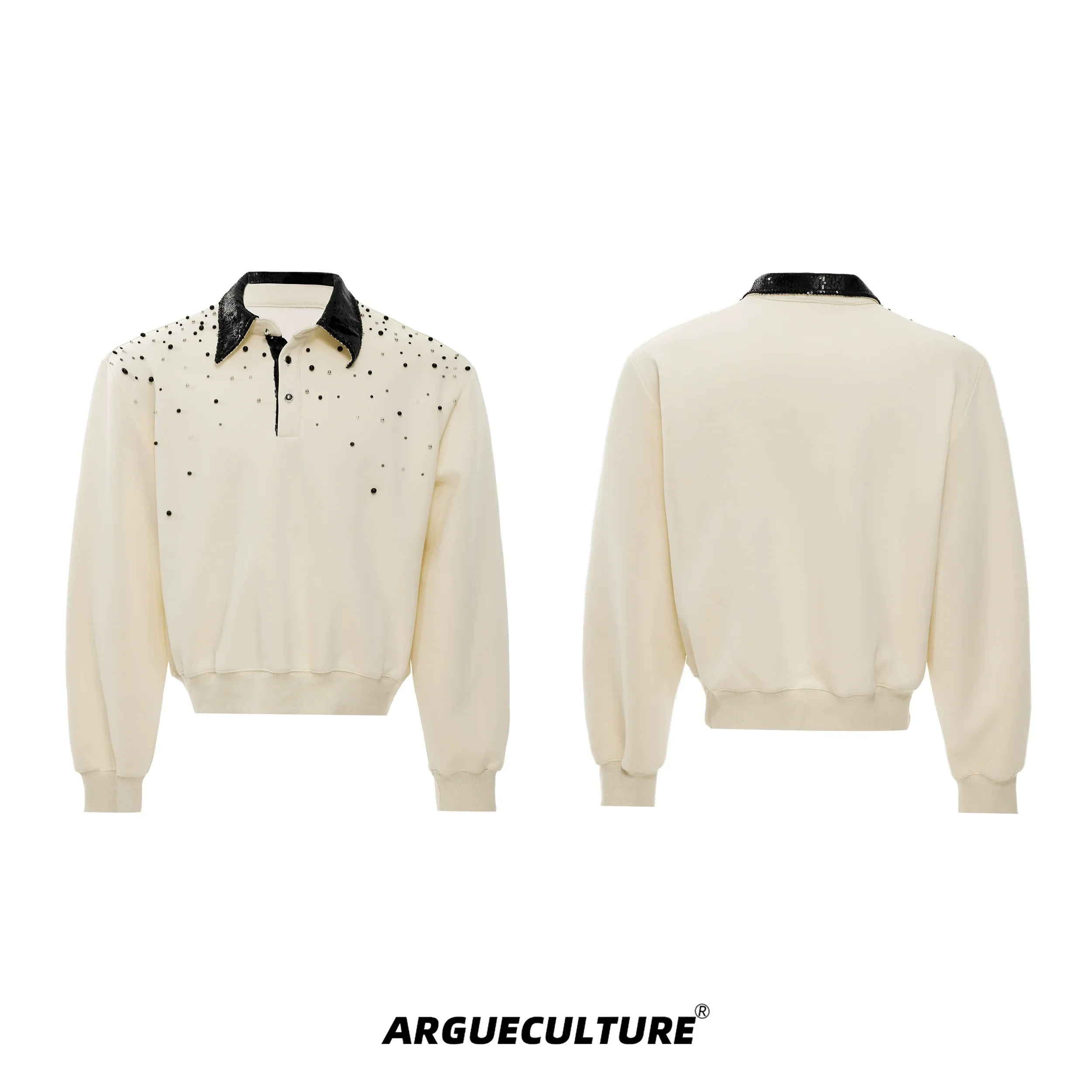 Pearl Sequin Long Sleeve Polo Shirt