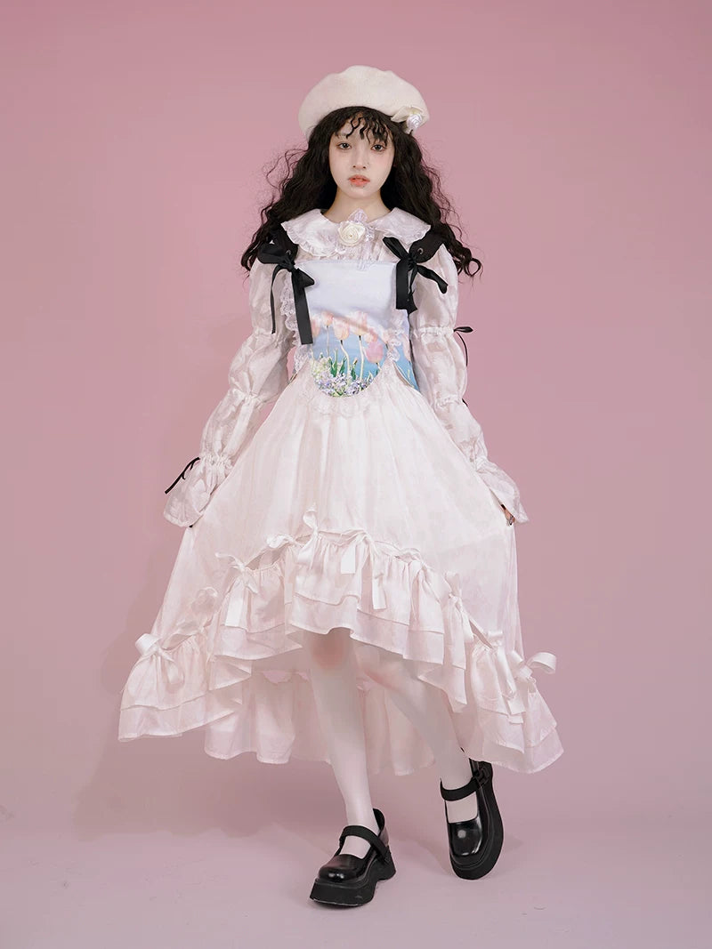 Irregular Bow Elastic Waist Long Skirt