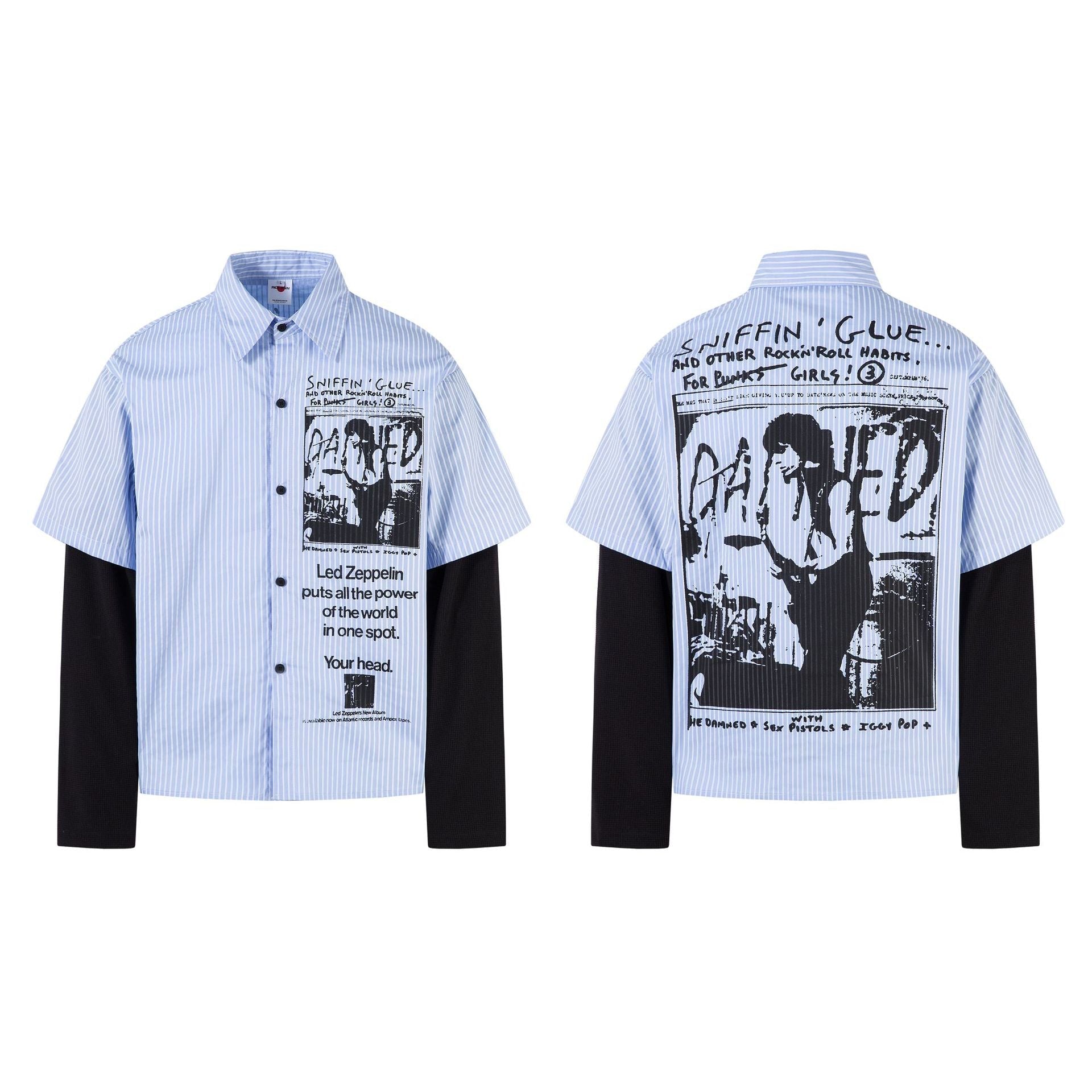 Fake Layered Stripe Print Long Sleeve Shirt