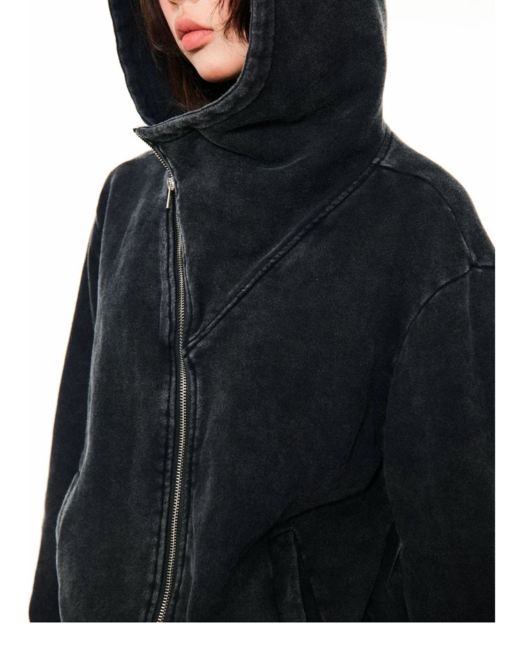 Asymmetrical Zipper Oversize Hooded Jacket