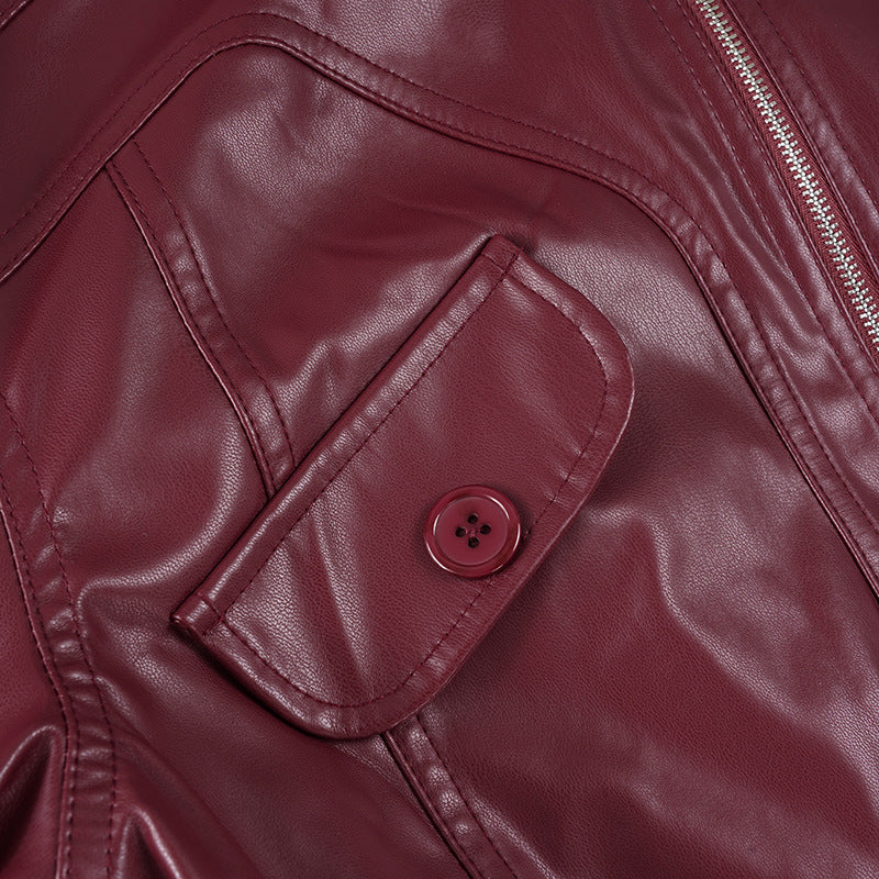 High-Neck Patchwork Leather Jacket