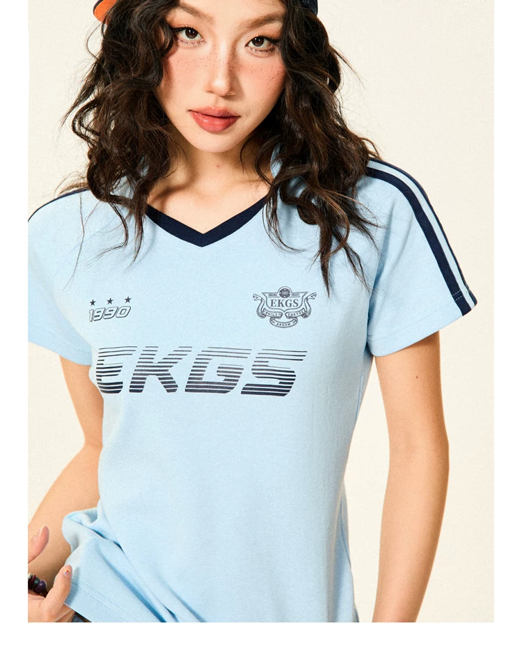 Stripe Letter Print Short Sleeve T-Shirt & Short Pants Setup