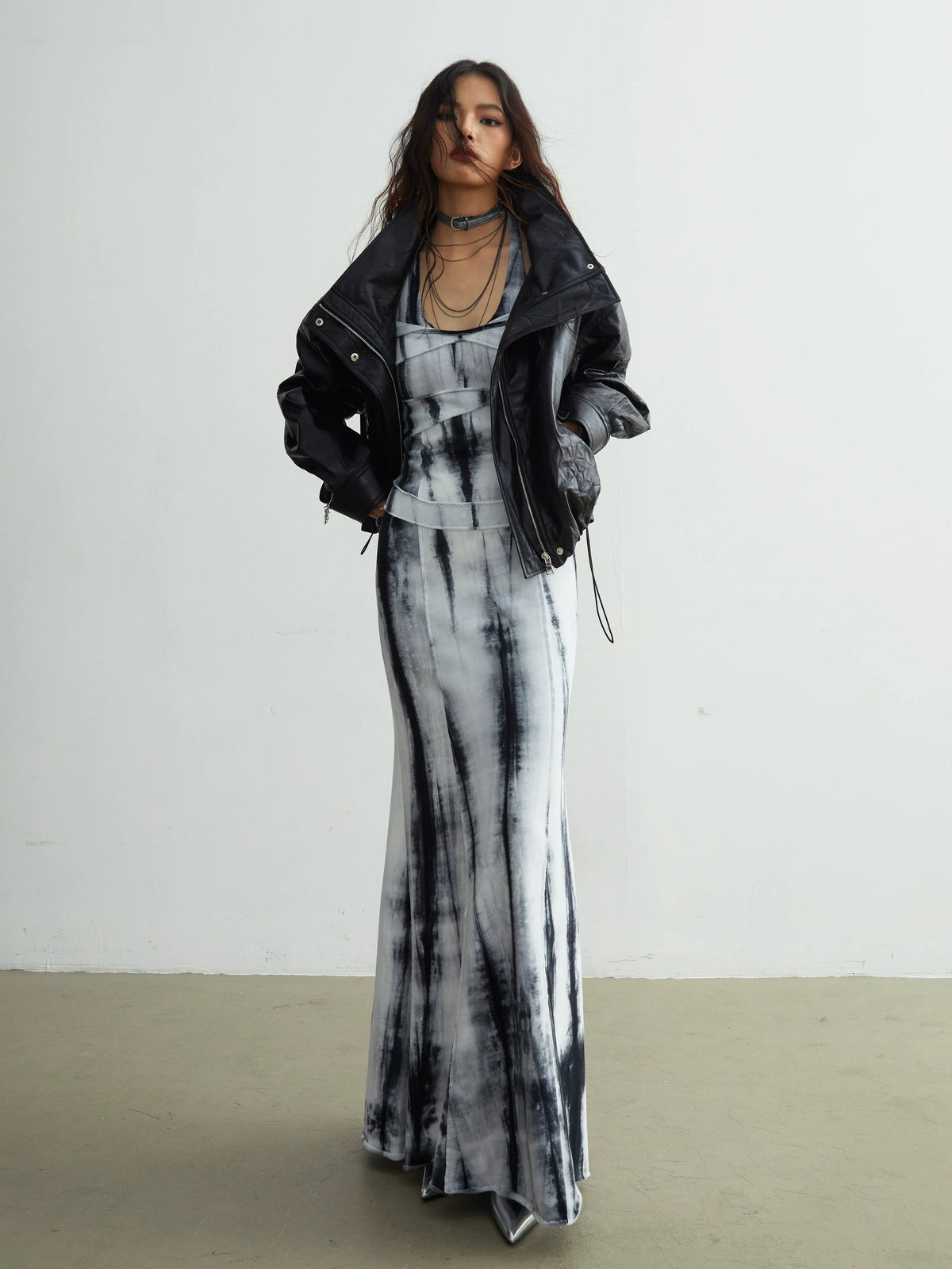 Detachable Large Fur Collar PU Leather Jacket
