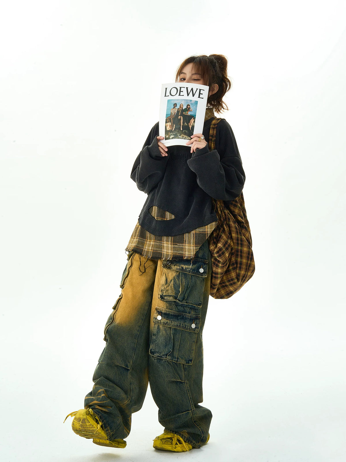 Plaid Stitching Fake Layered Sweatshirt