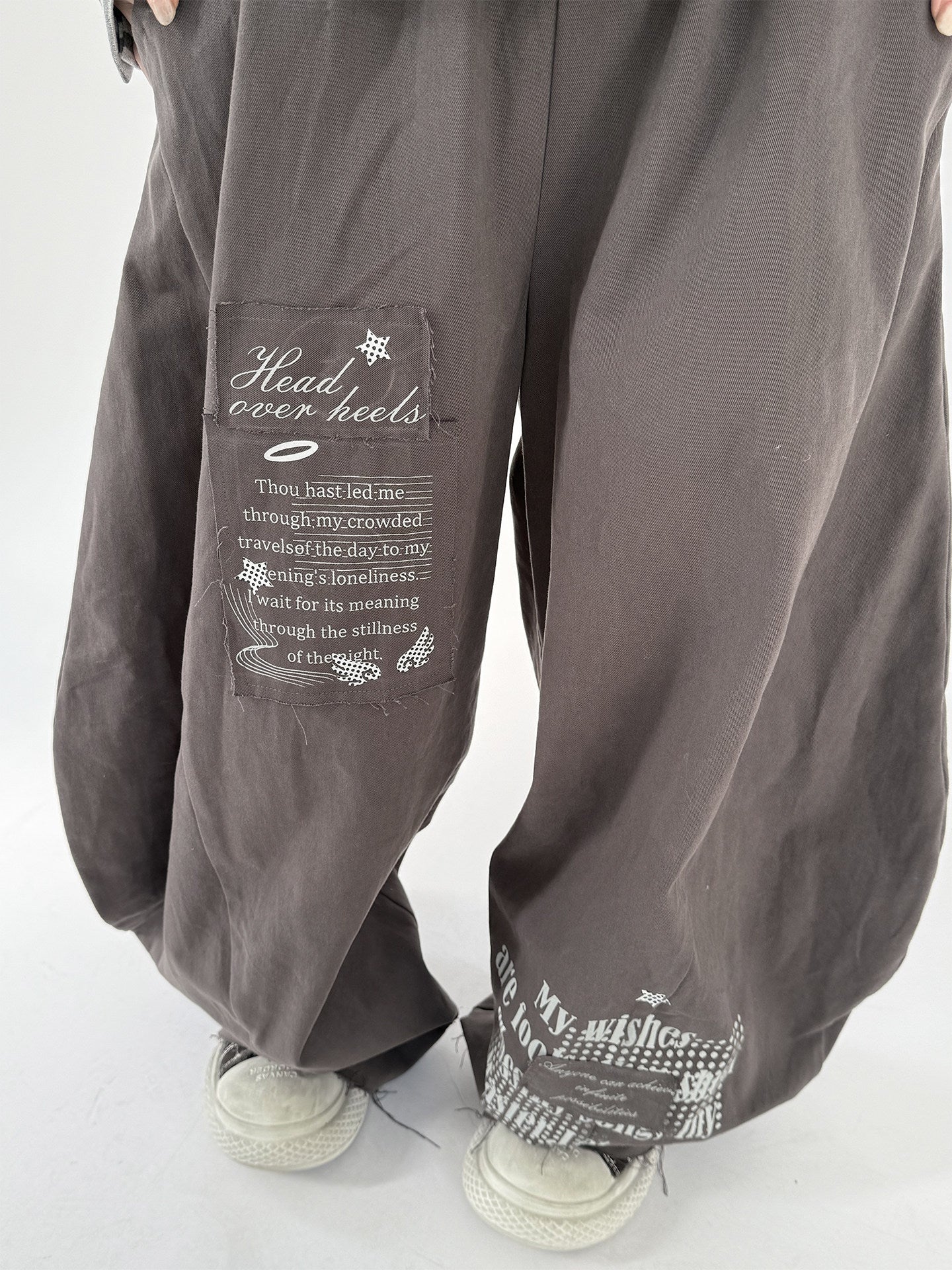 Letter Print Elastic Waist Wide Leg Sweatpants