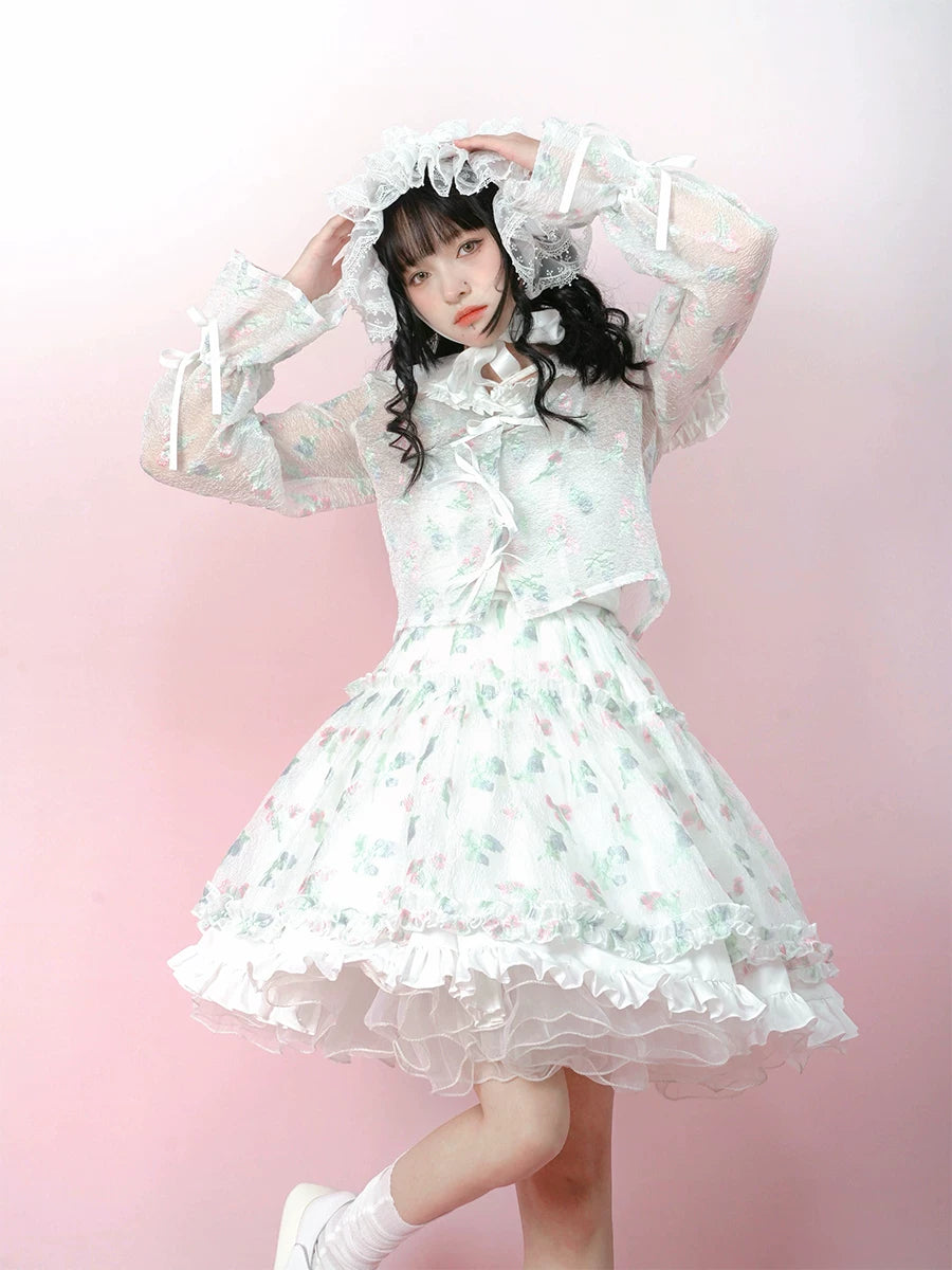 Bow Lace-Up Jacquard Lightweight Jacket