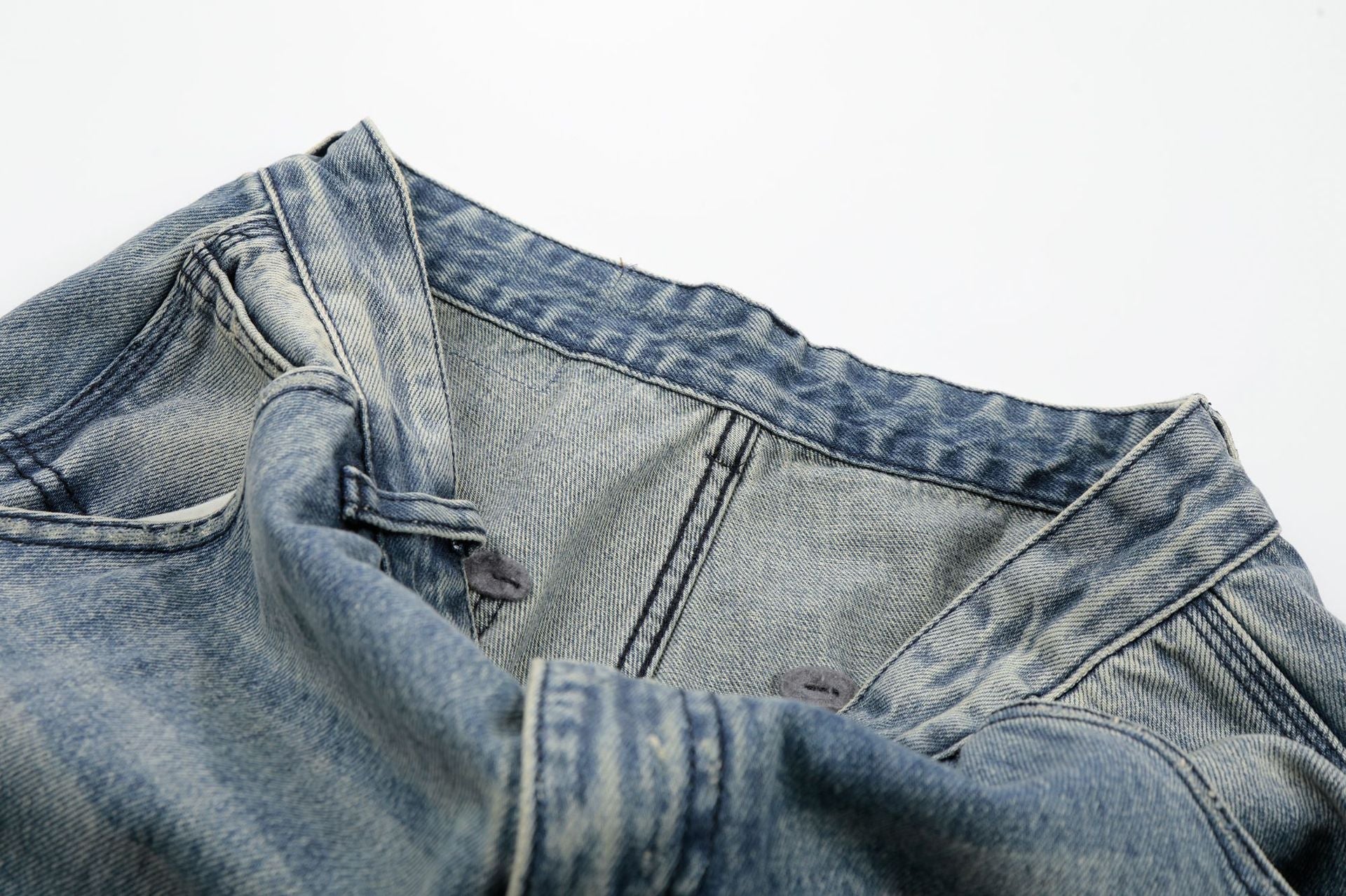 Washed Deconstruction Damage Wide Leg Denim Jeans