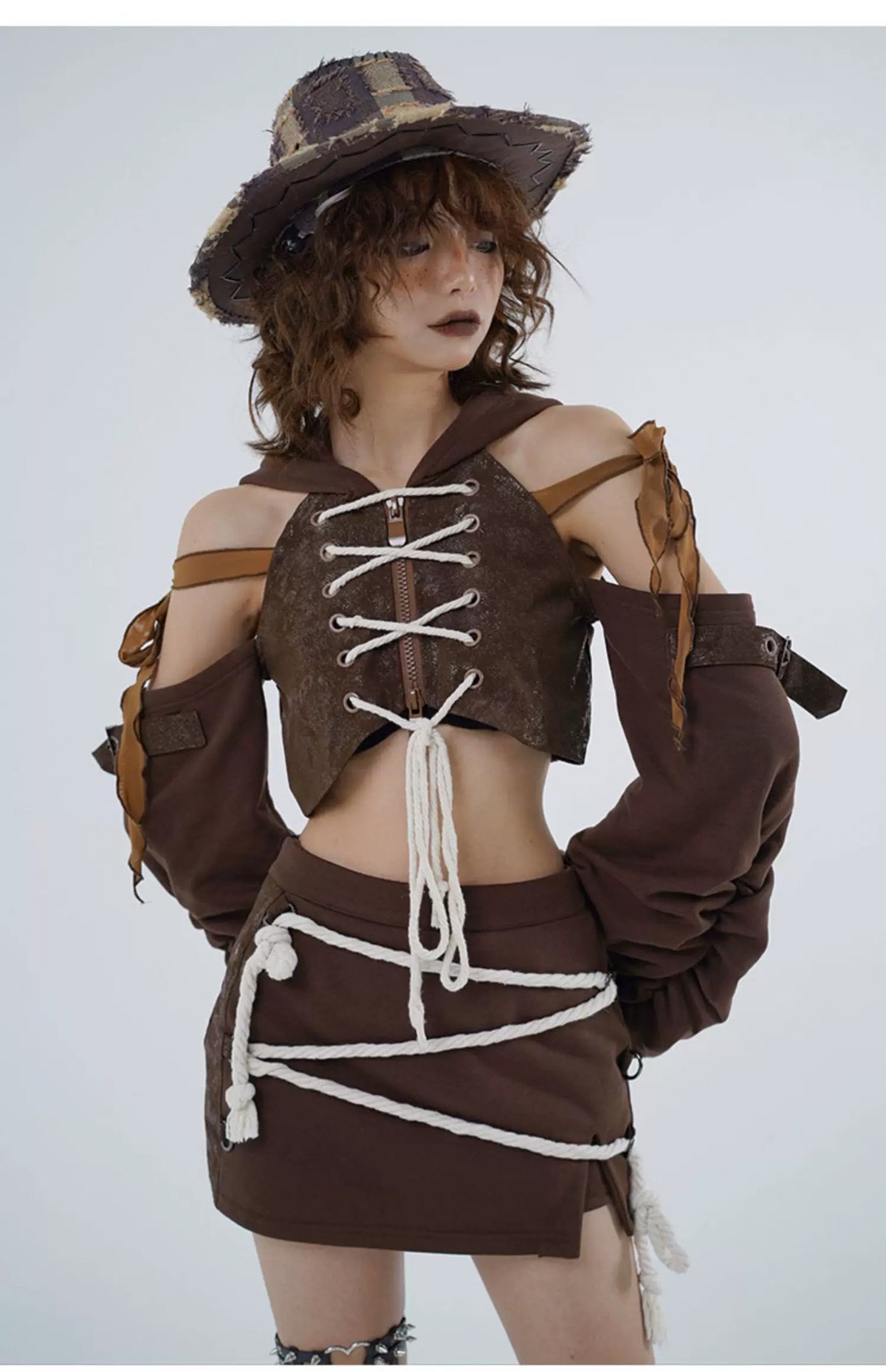 Irregular Cut-Out Pullover Hoodie & Short Skirt Setup