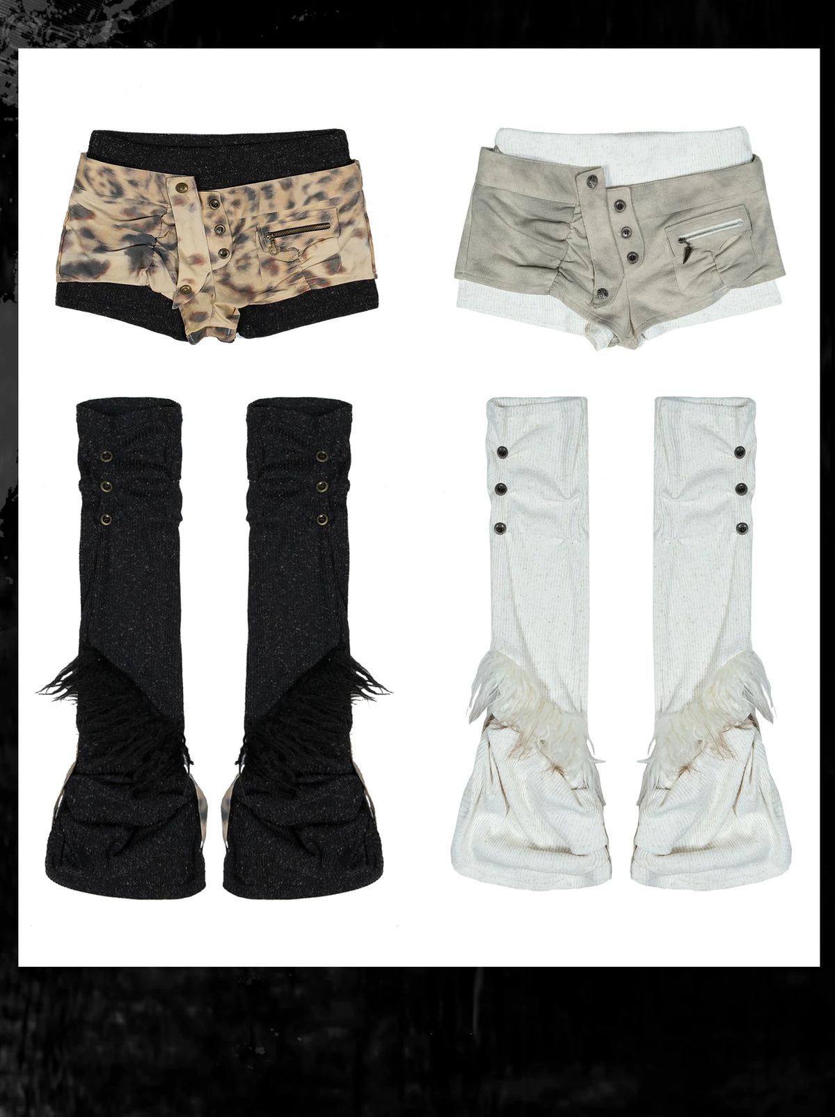 Shorts contrastants taille basse effet superposé et jambières en maille