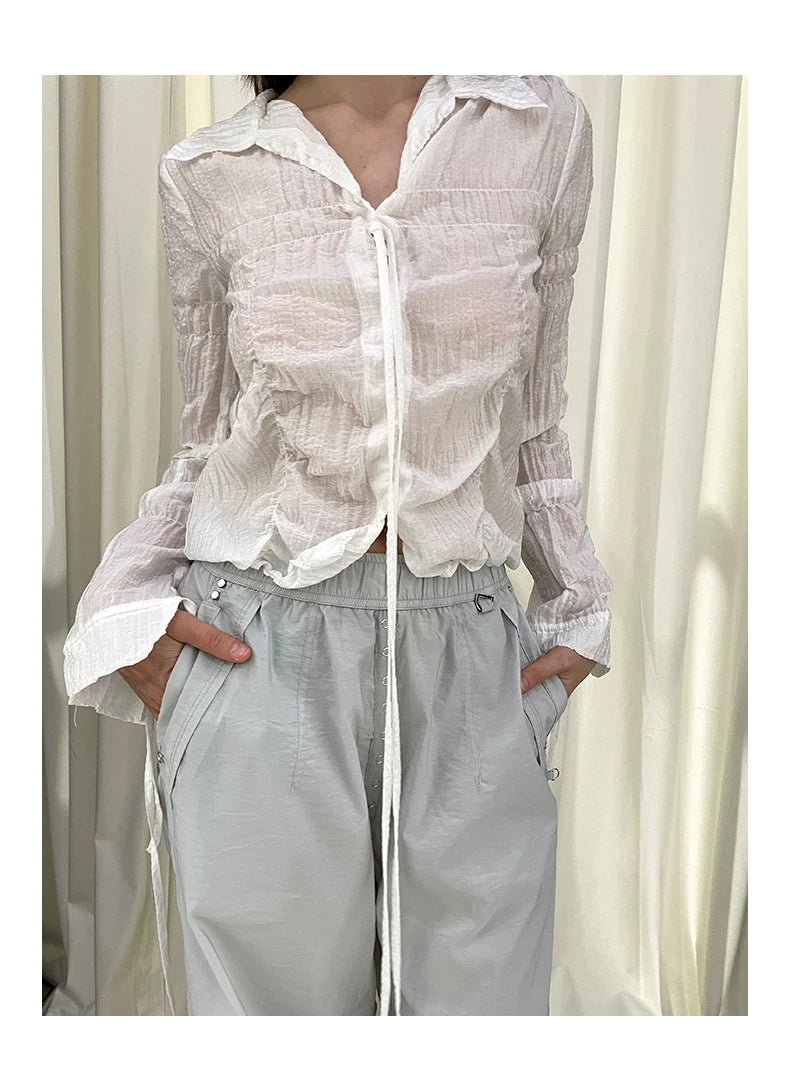 Strap Design Bubble Long Sleeve Shirt