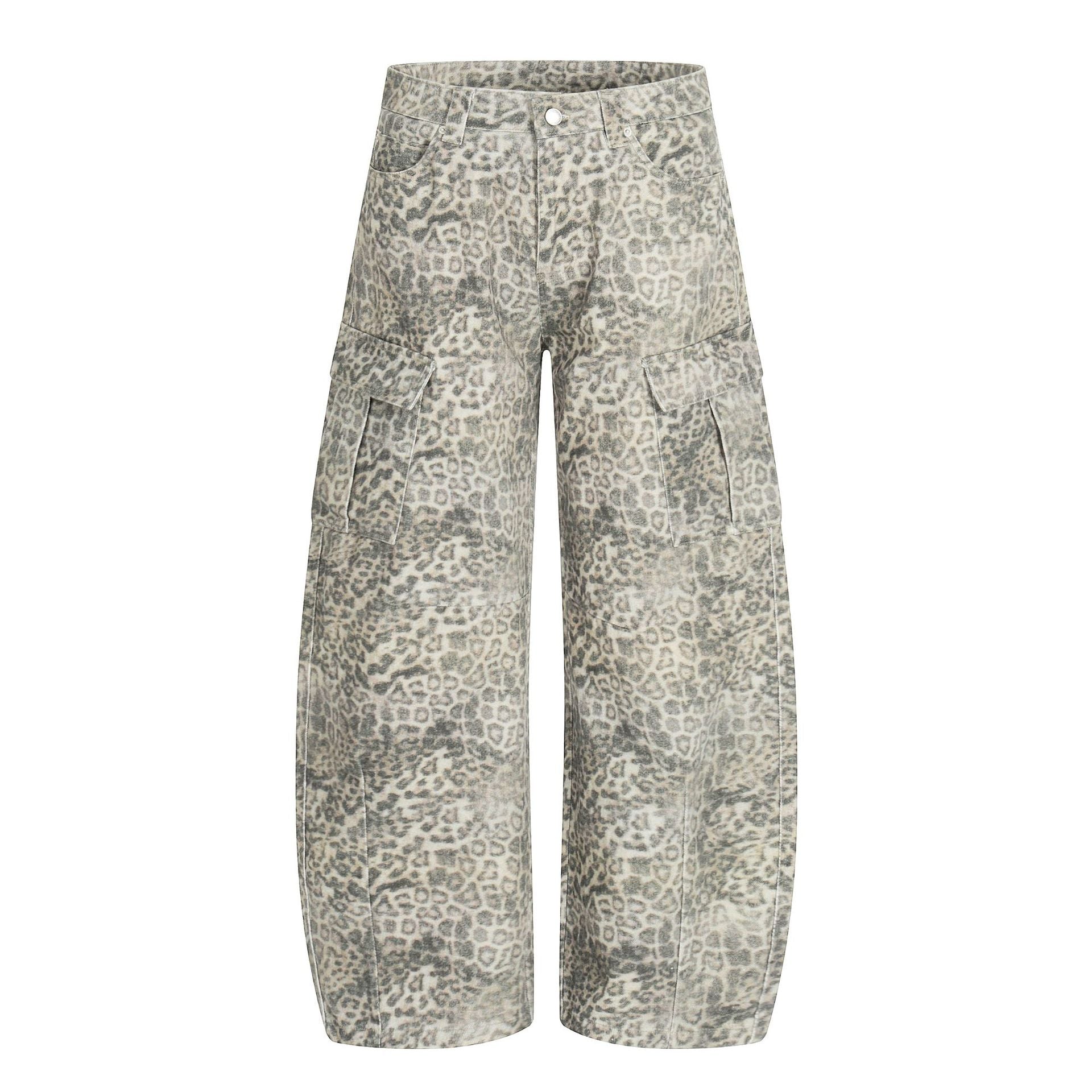 Leopard Multi-Pocket Wide Leg Cargo Pants