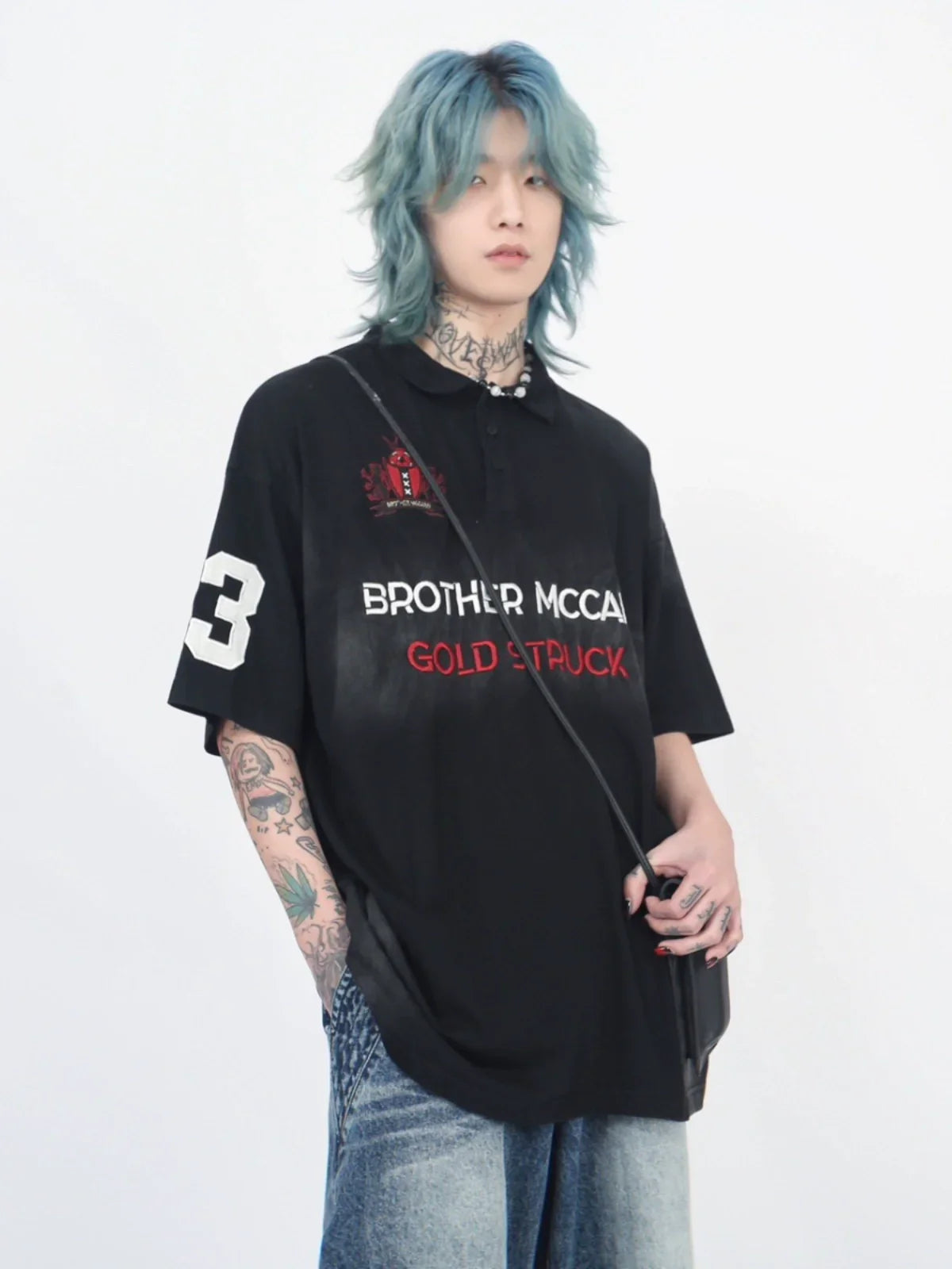 Letter Embroidery Polo Collar Casual Short Sleeve Polo Shirt