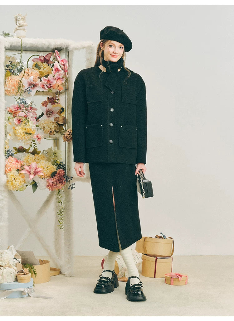 Oversize Corduroy Jacket & Ankle-Length Skirt Setup