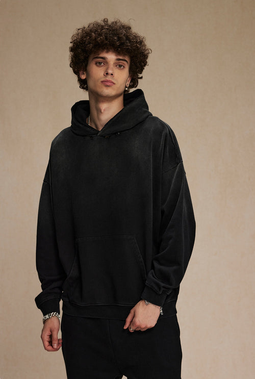 Oversize-Hoodie mit Damage-Waschung - Schwarz / S