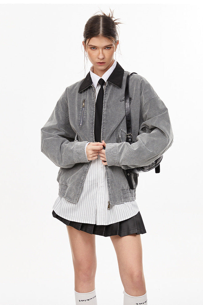 Retro Washed Cargo Denim Jacket