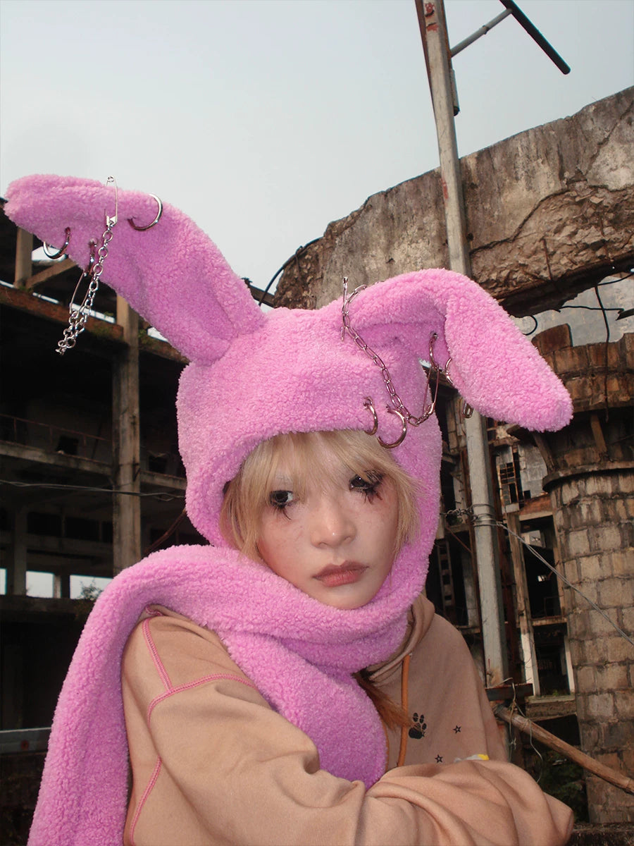 Rabbit Plush Ear Scarf Hat