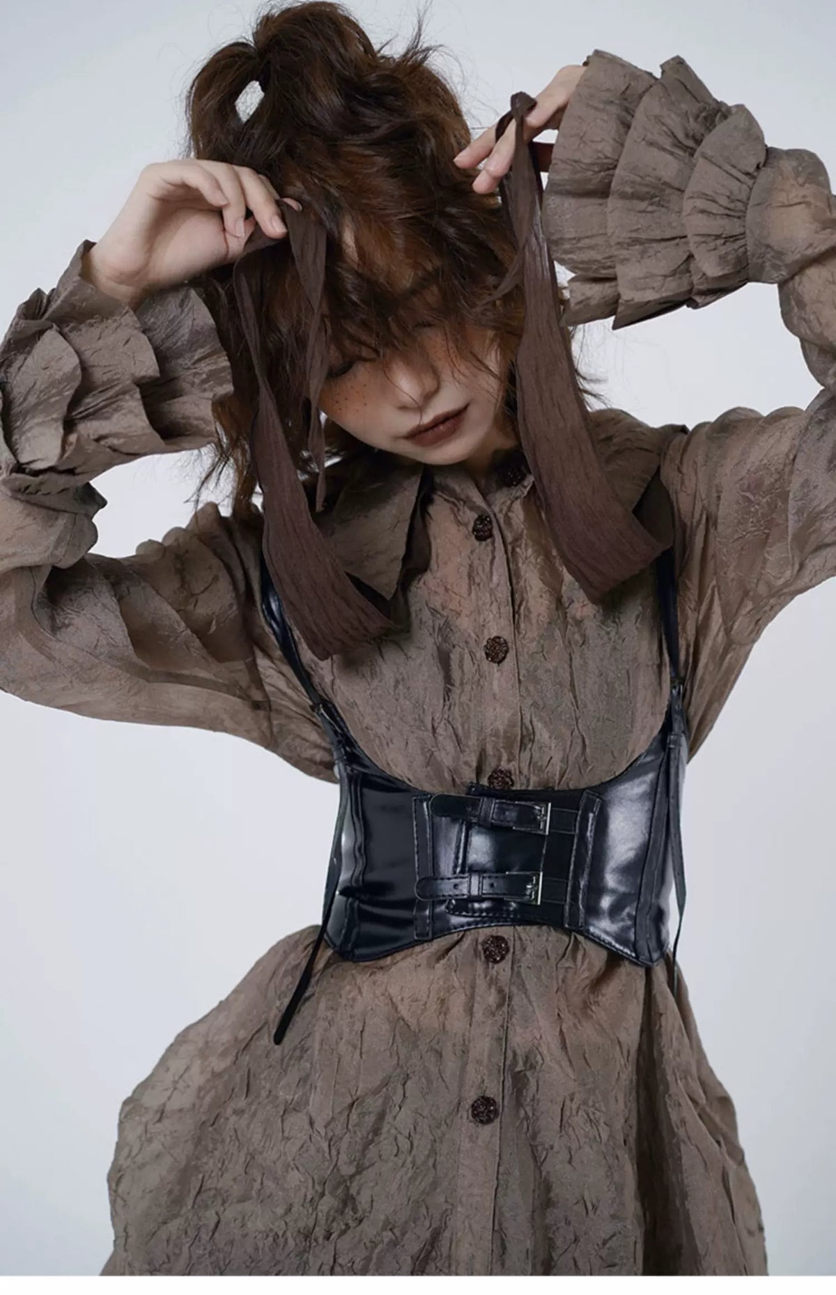 Tiered Sleeve Long Sleeve Shirt Dress