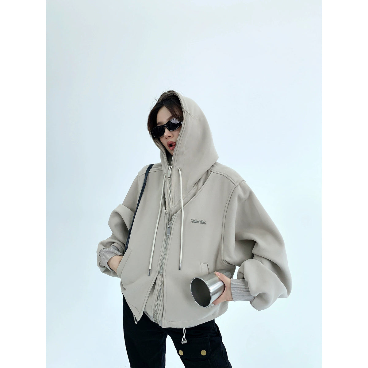 Fake Layered Zipper Hoodie