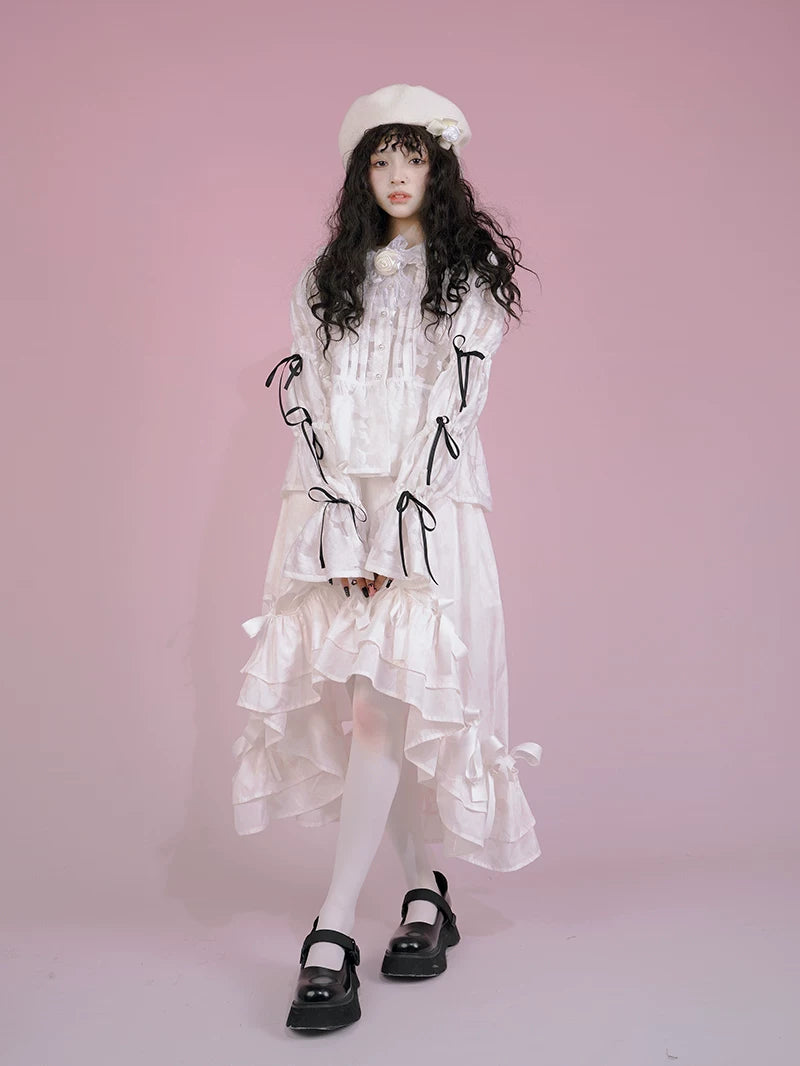 Irregular Bow Elastic Waist Long Skirt