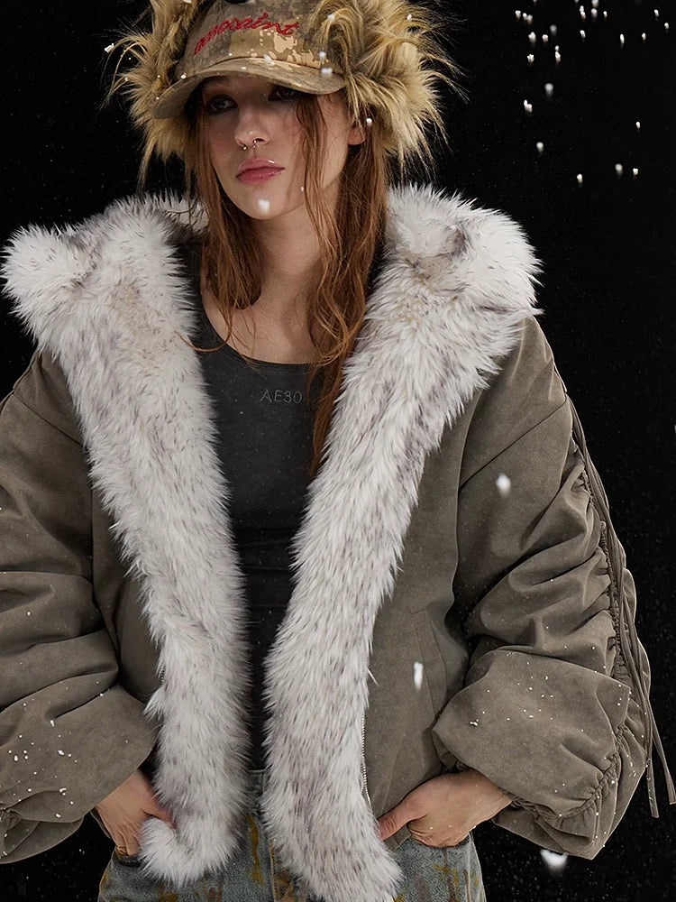 Reversible Suede Oversize Thick Fur Jacket