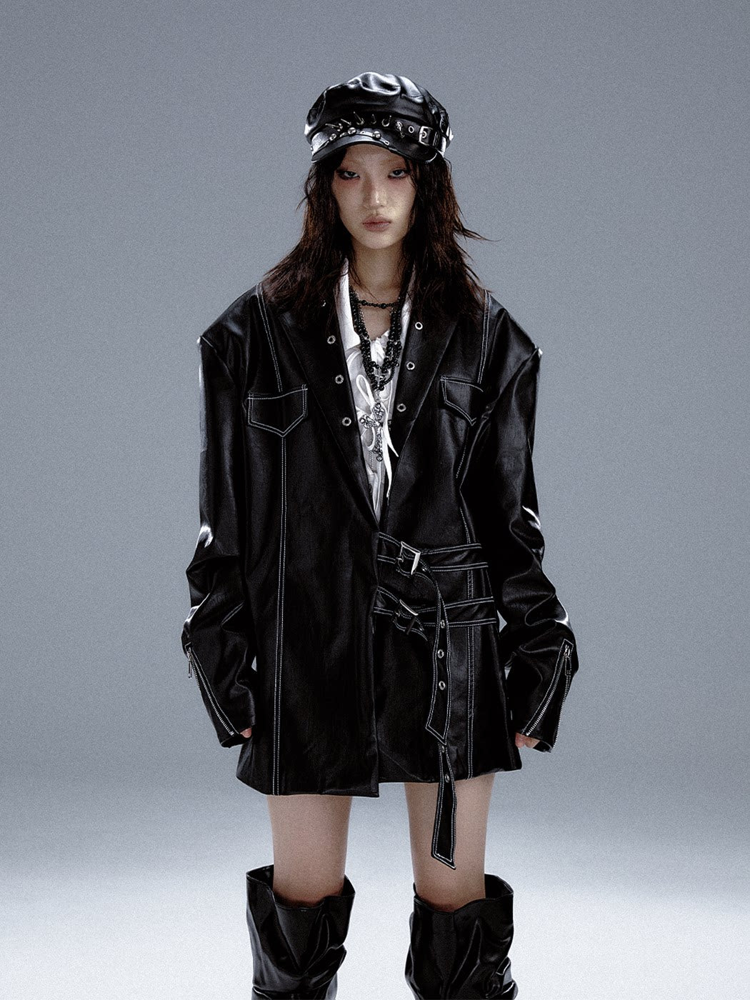 Metal Accents Heavy PU Leather Jacket
