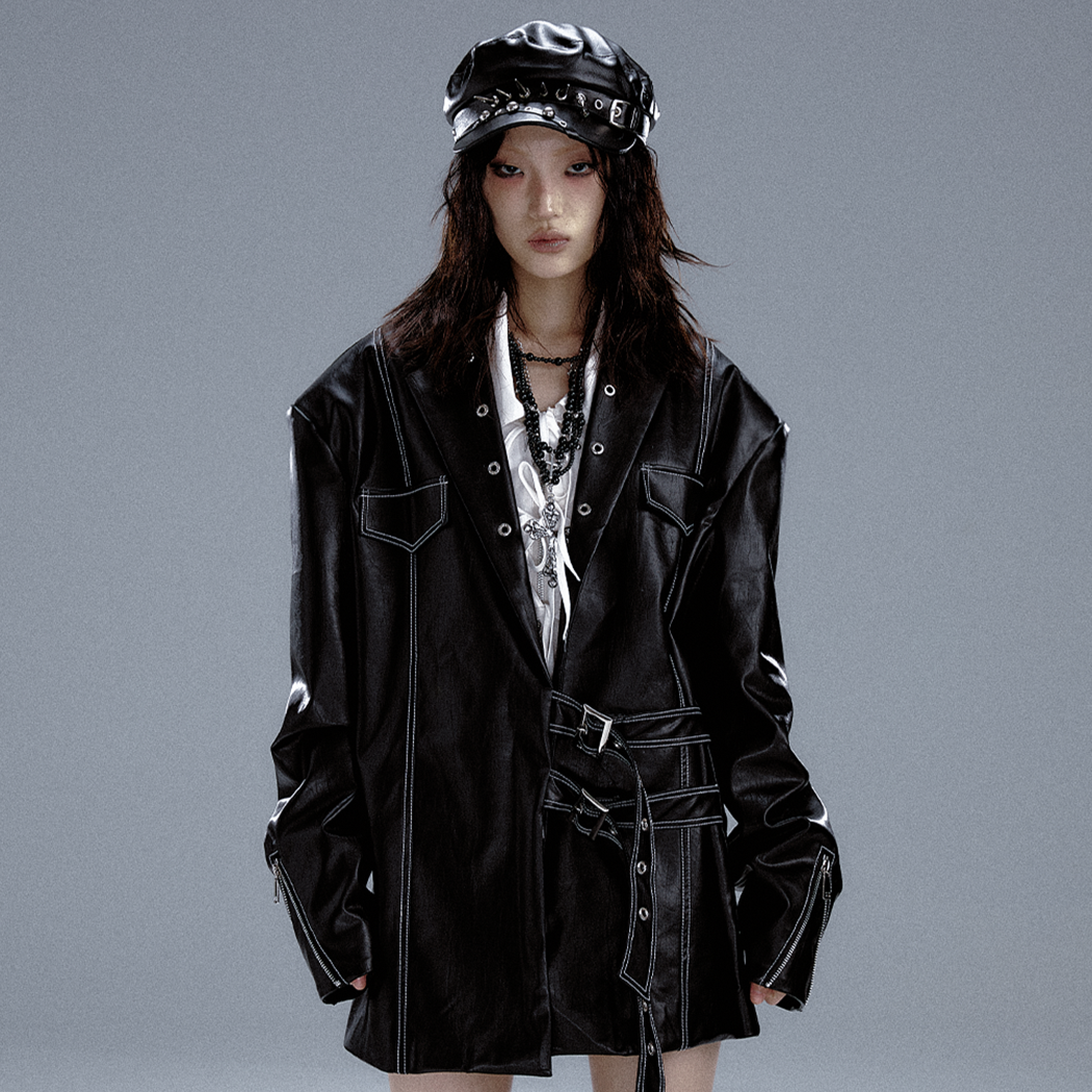 Metal Accents Heavy PU Leather Jacket