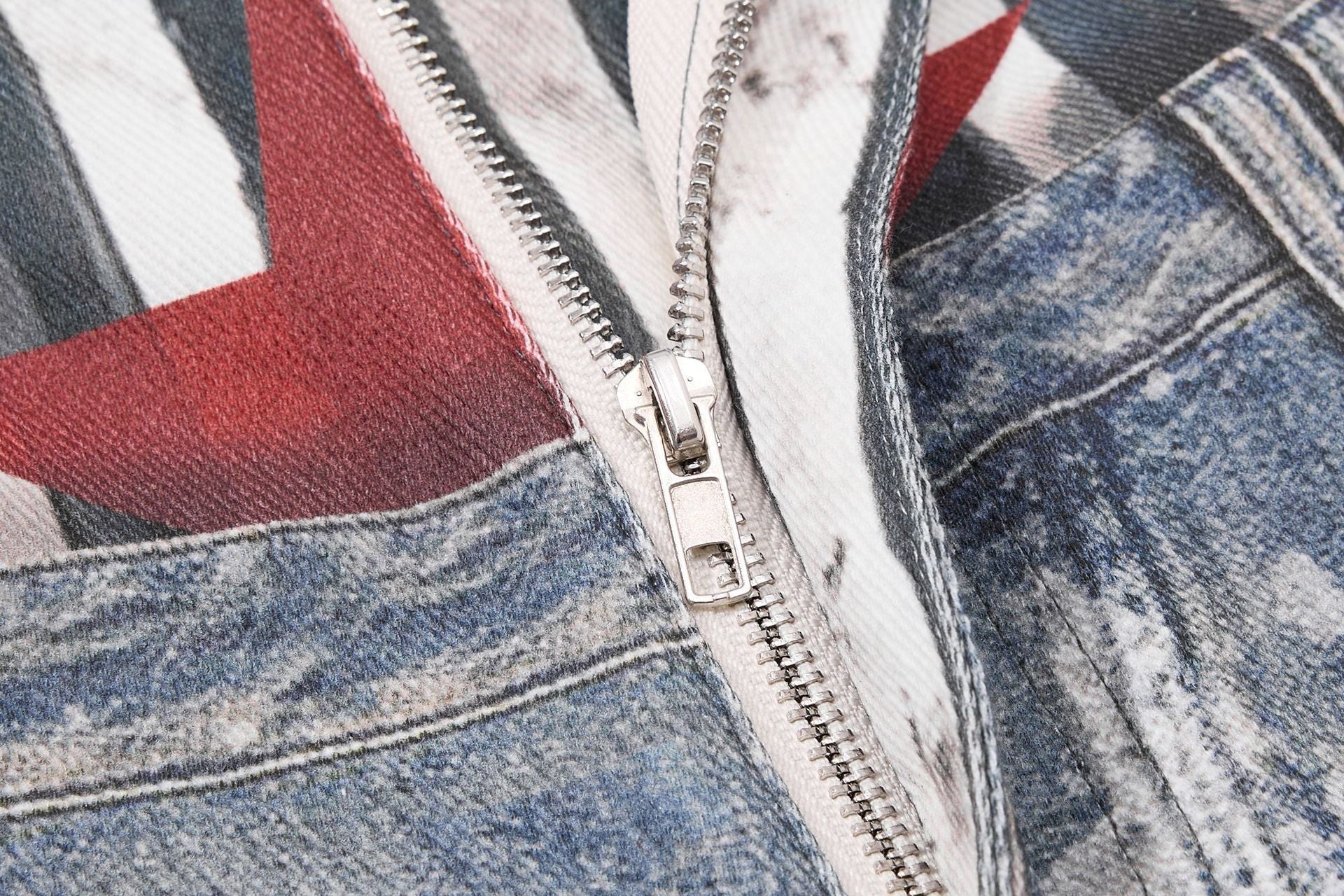 Star Print Fake Layered Curved Wide Leg Denim Jeans