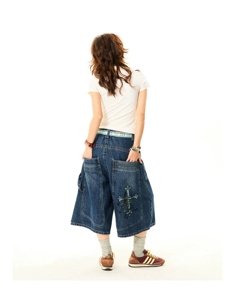 Wide-Leg Denim Shorts