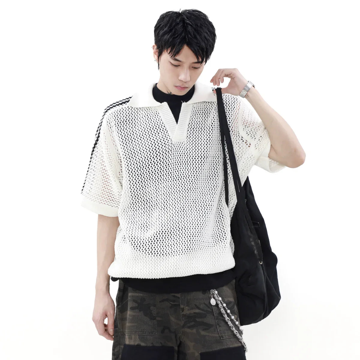 Mesh Short Sleeve Knit Polo Shirt