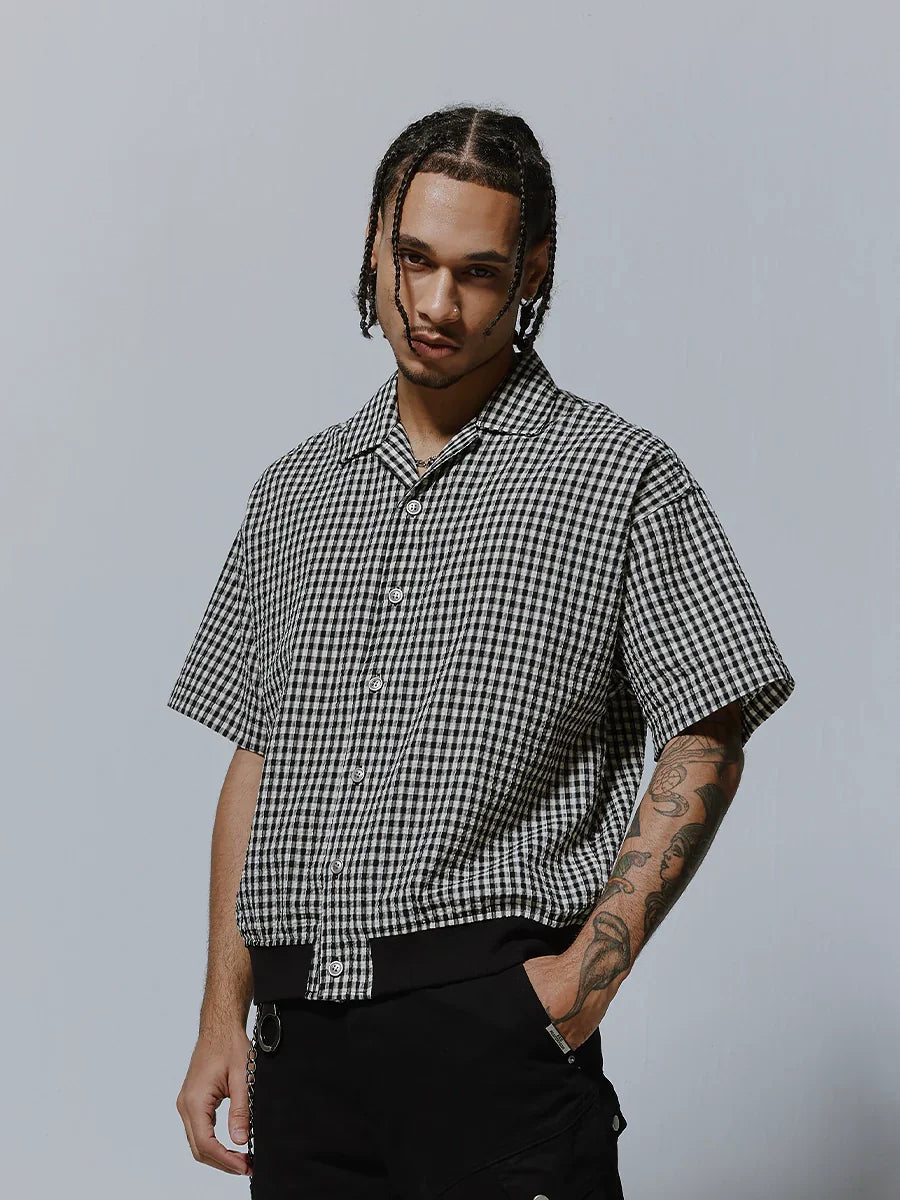 Plaid Oversize Ribbed Hem Turn-Do