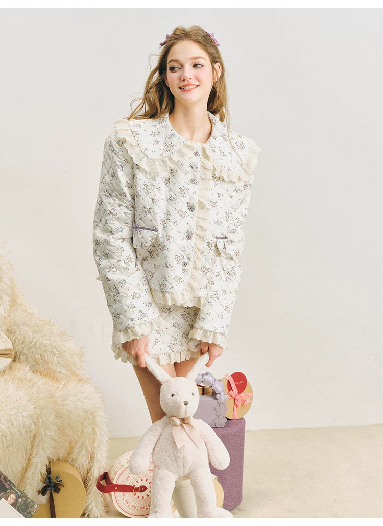 Lace Quilted Cotton Jacket & Short Skirt Setup