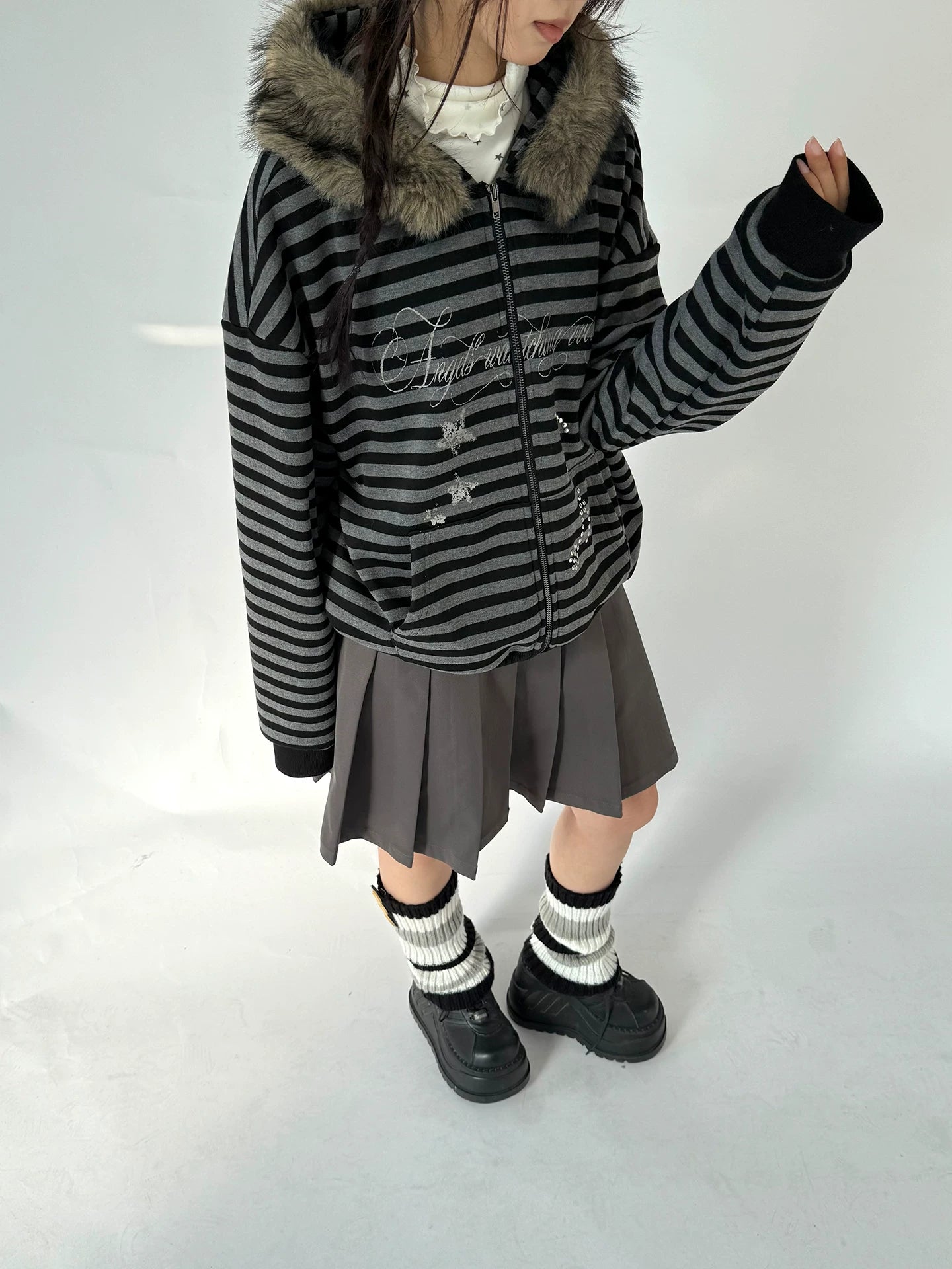 Detachable Fur Collar Fleece Lining Hooded Jacket