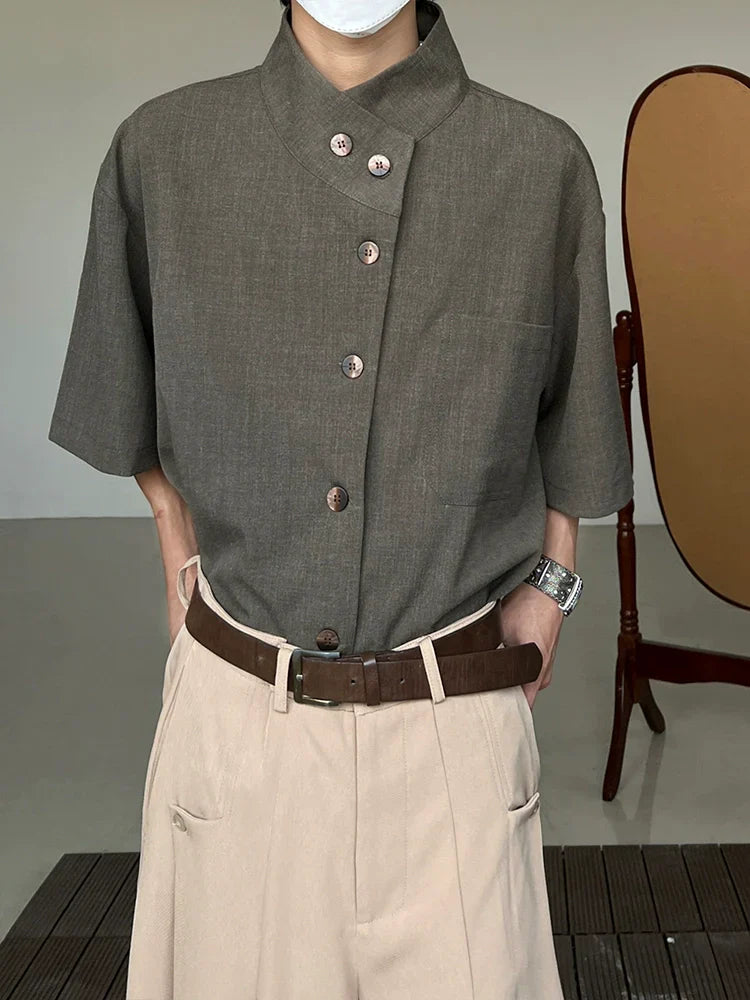 Minimalist Stand Neck Short Sleeve Shirt