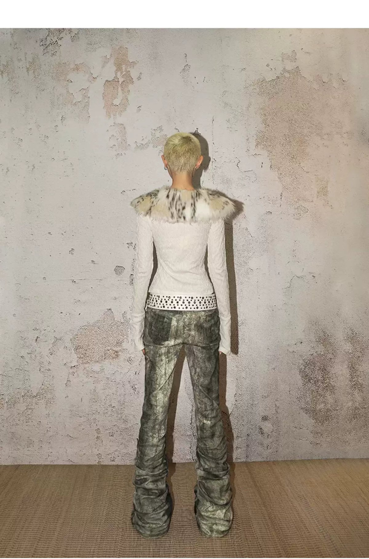 Damage Paint Splash Low Rise Flare Denim Jeans