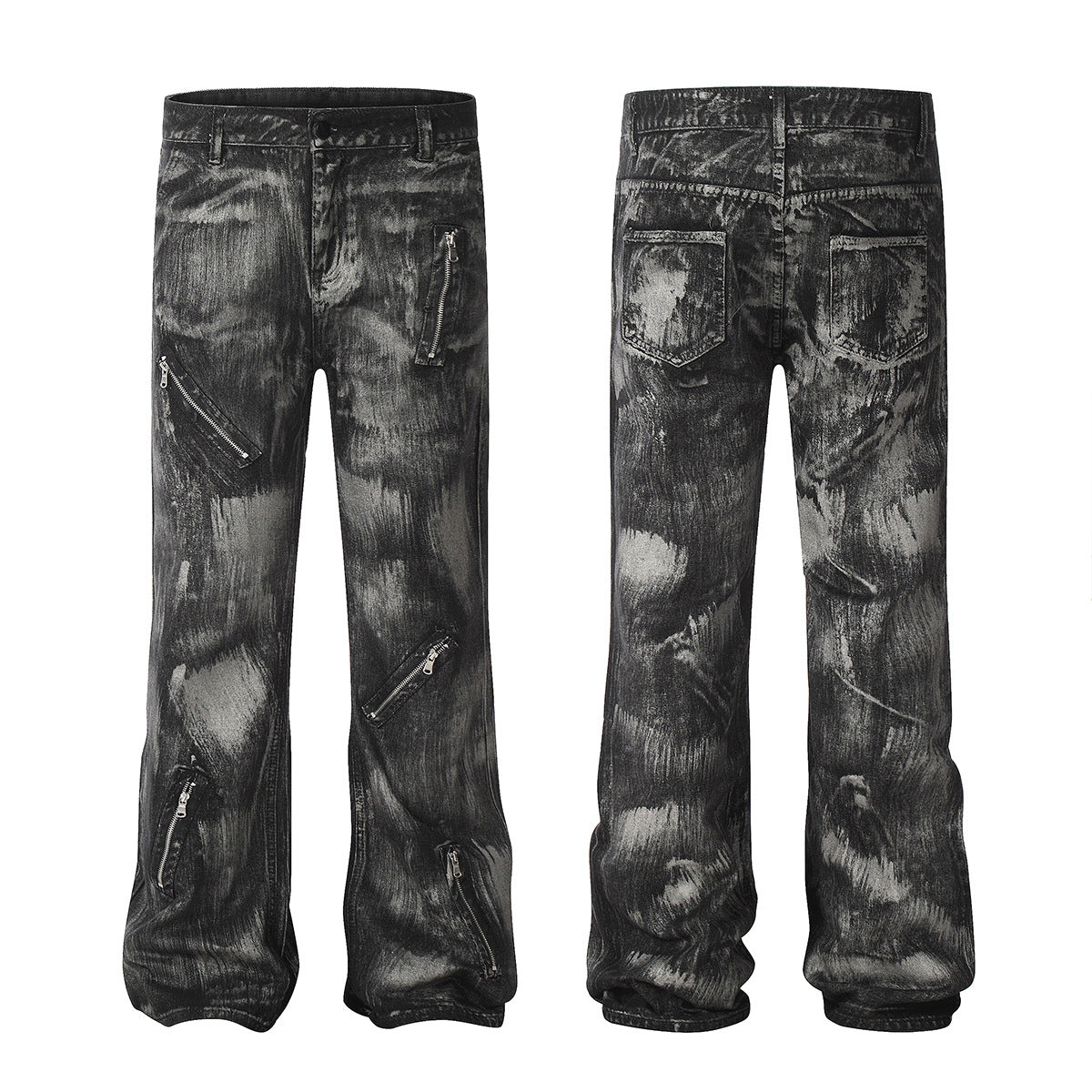 Paint Brush Zipper Flare Denim Jeans