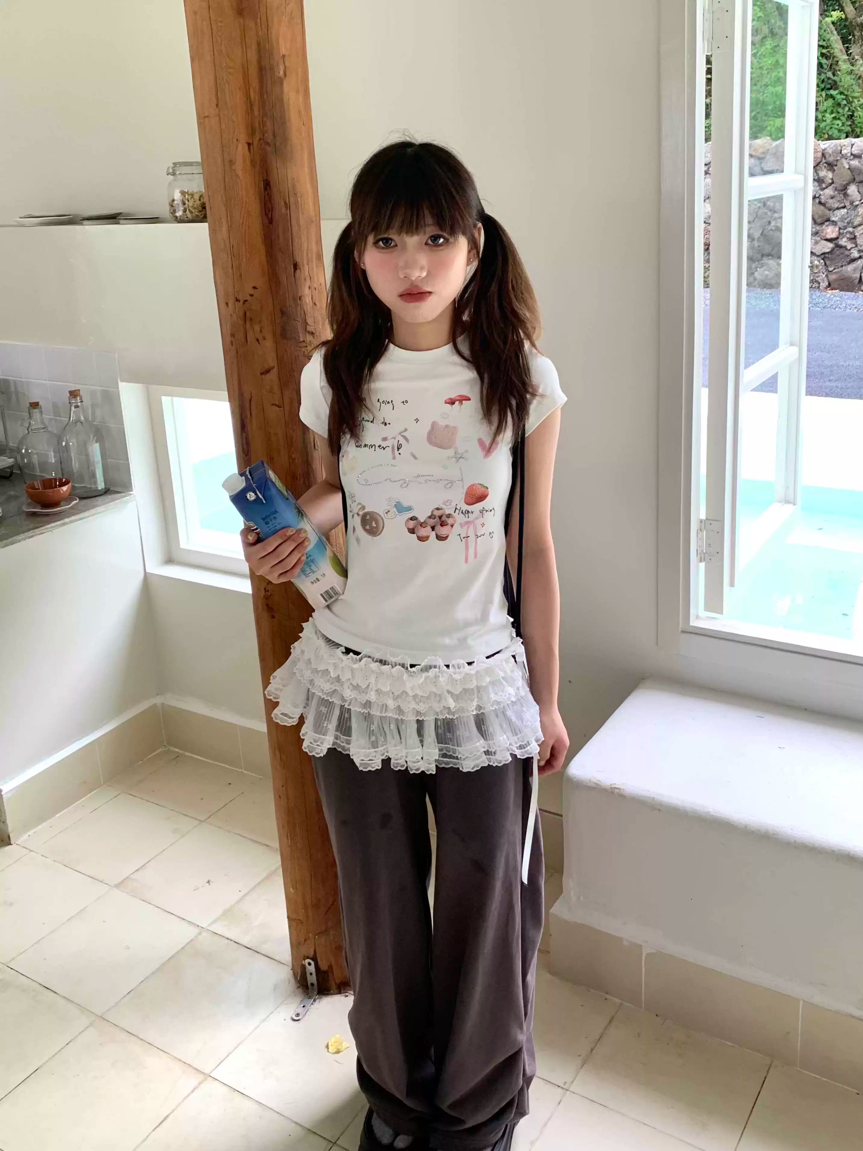 Rhinestone Drawstring Wide Leg Sweatpants