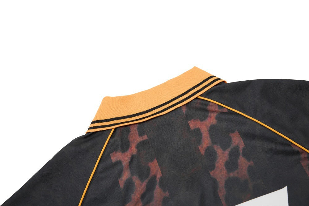 Leopard Print V-Neck Polo Shirt
