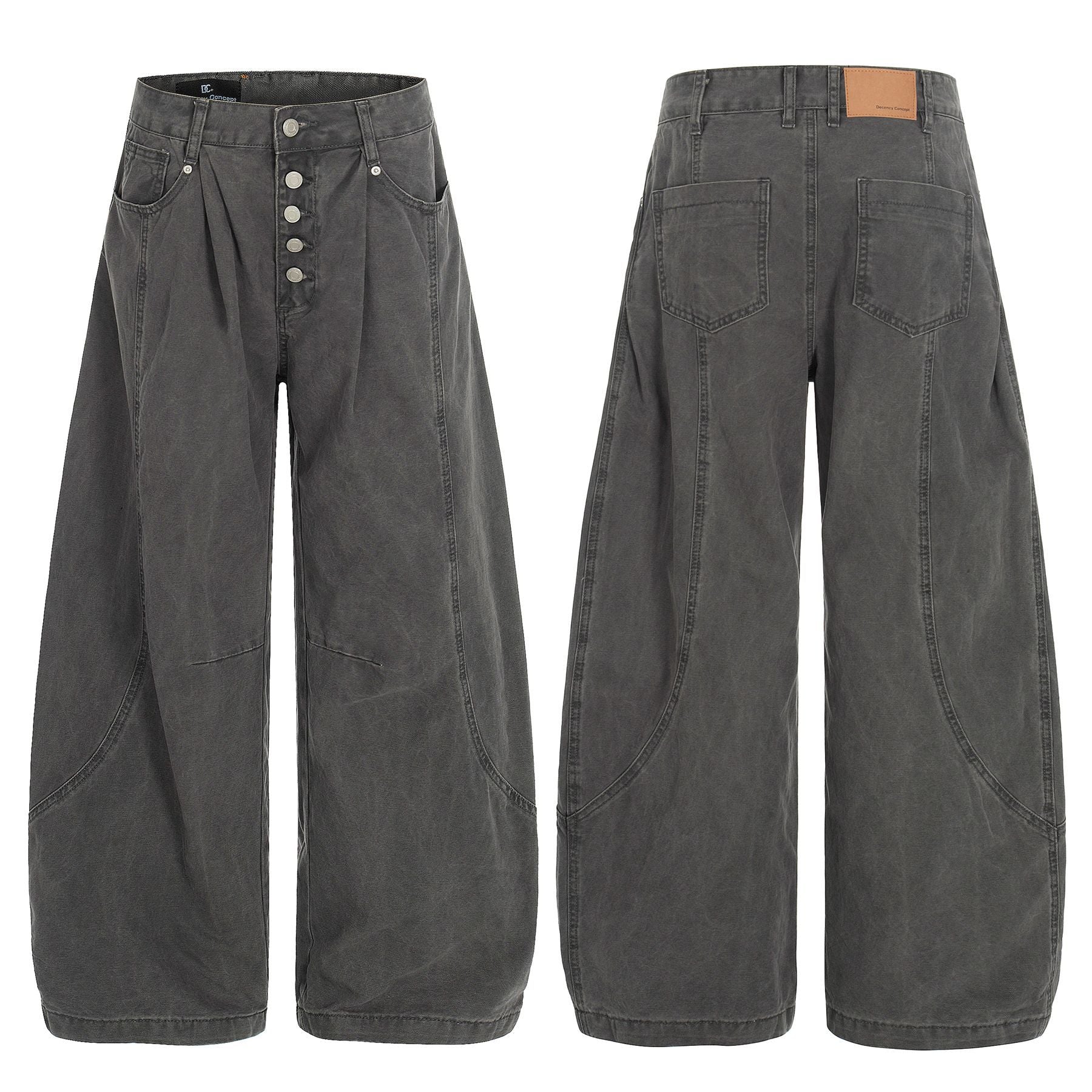 Washed Fade Curved Seam Wide Leg Denim Jeans