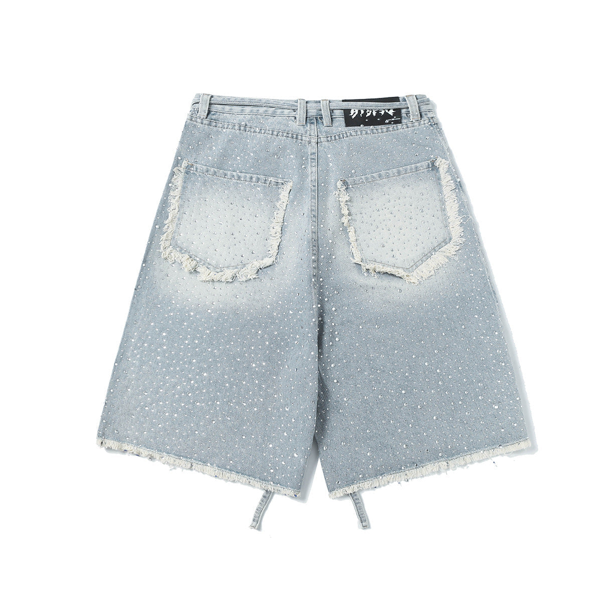 Fringe Rhinestone Wide Leg Jort